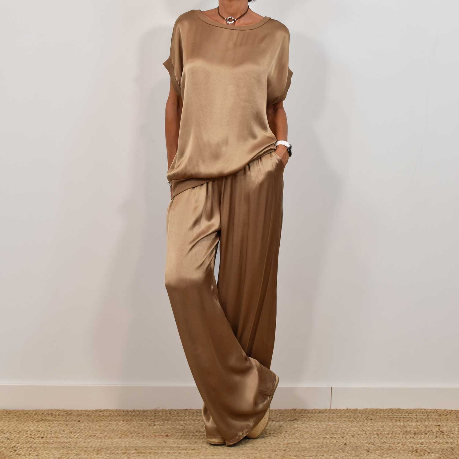 Camel satin pants