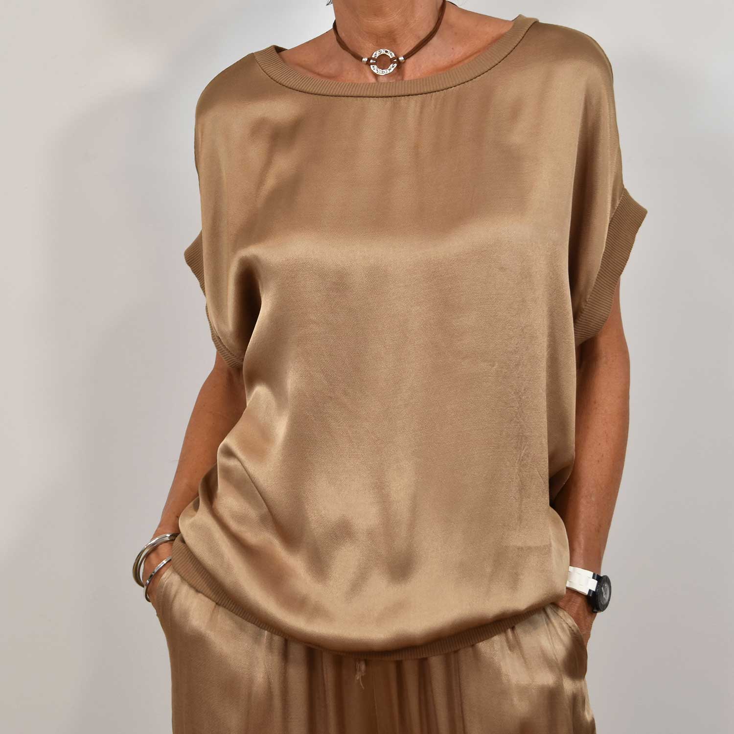 Camel satin blouse