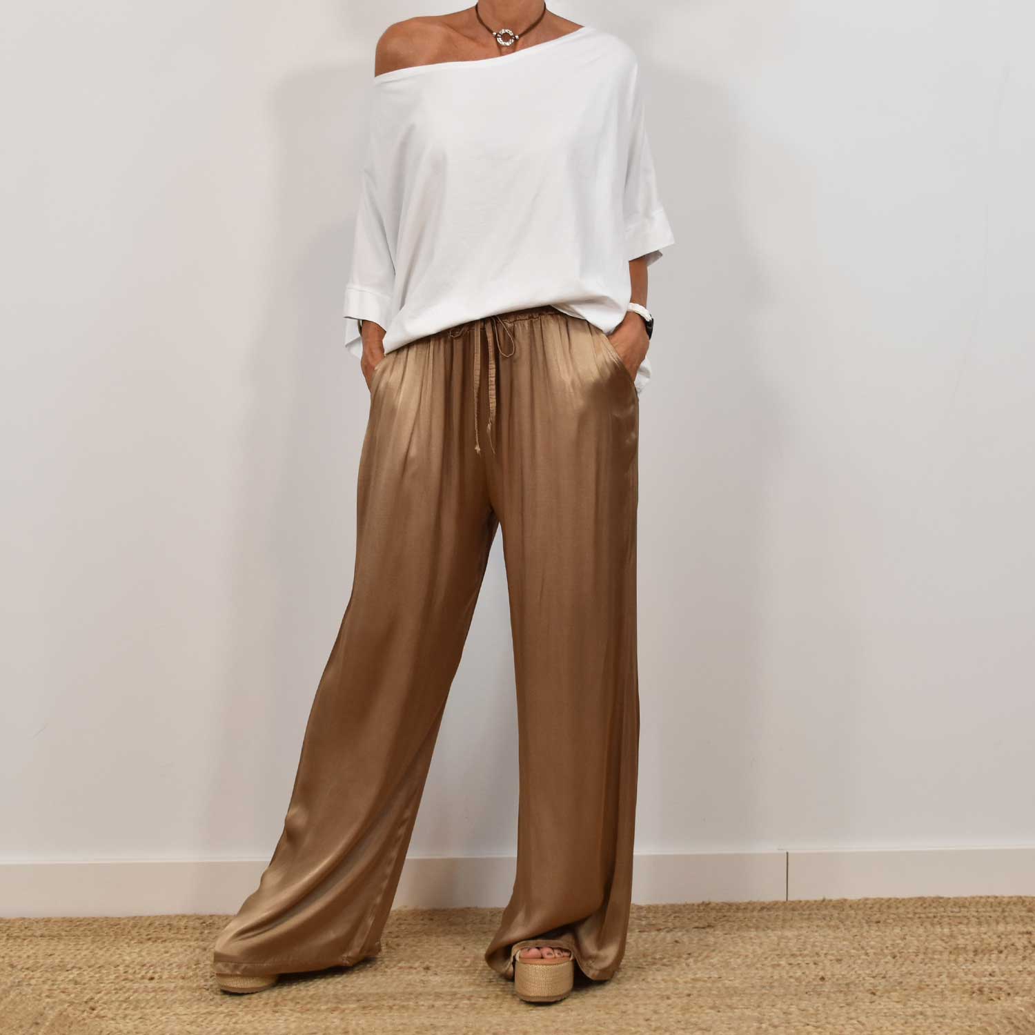 Camel satin pants