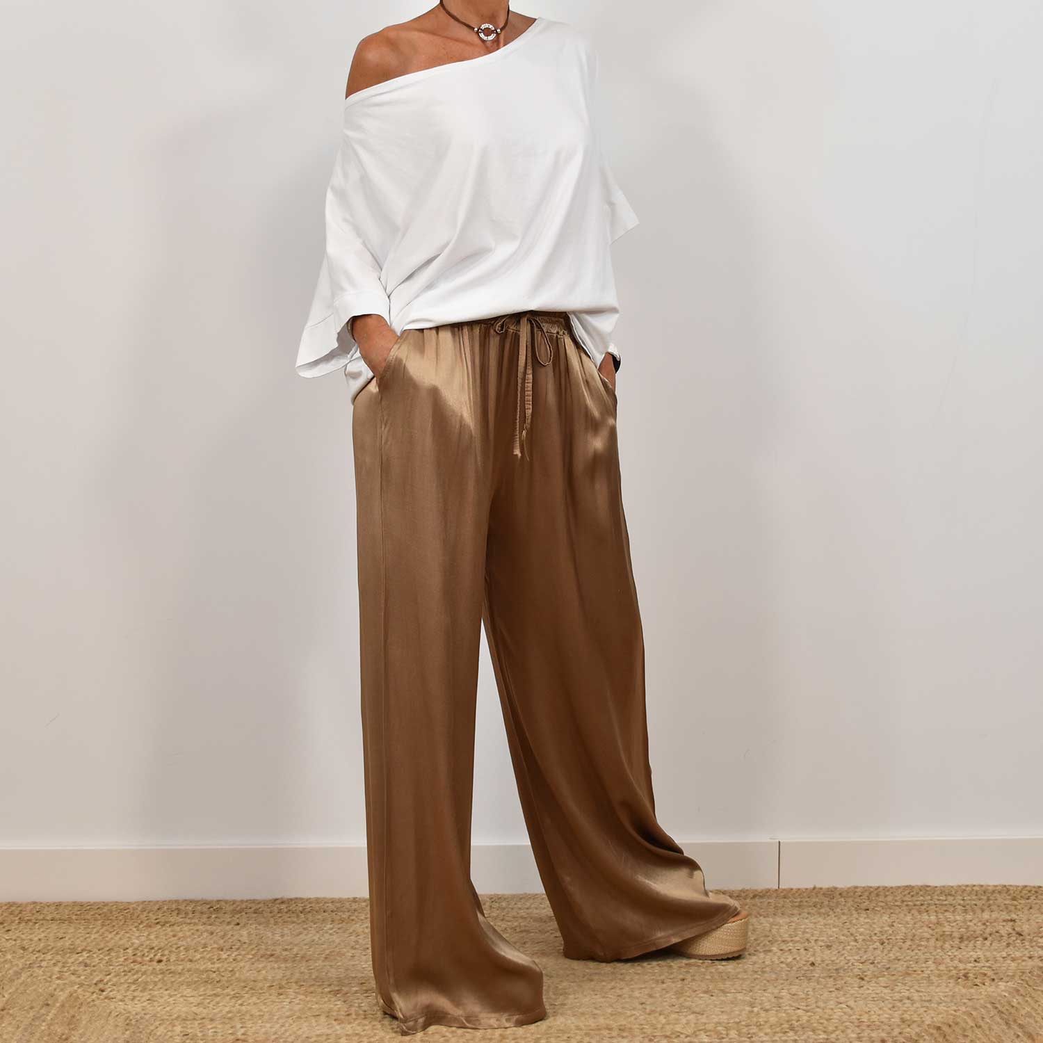 Pantalon satin marron