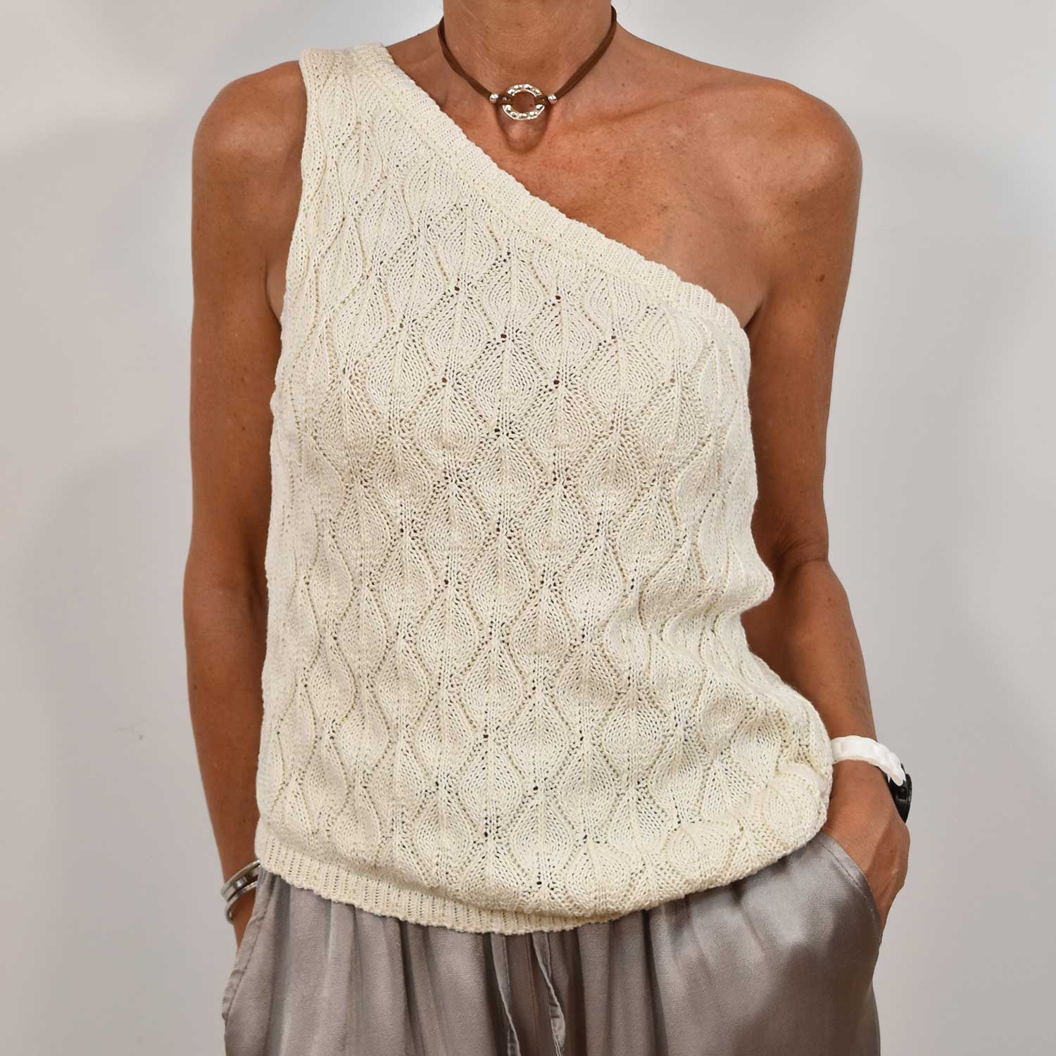 beige Asymmetrical knit top