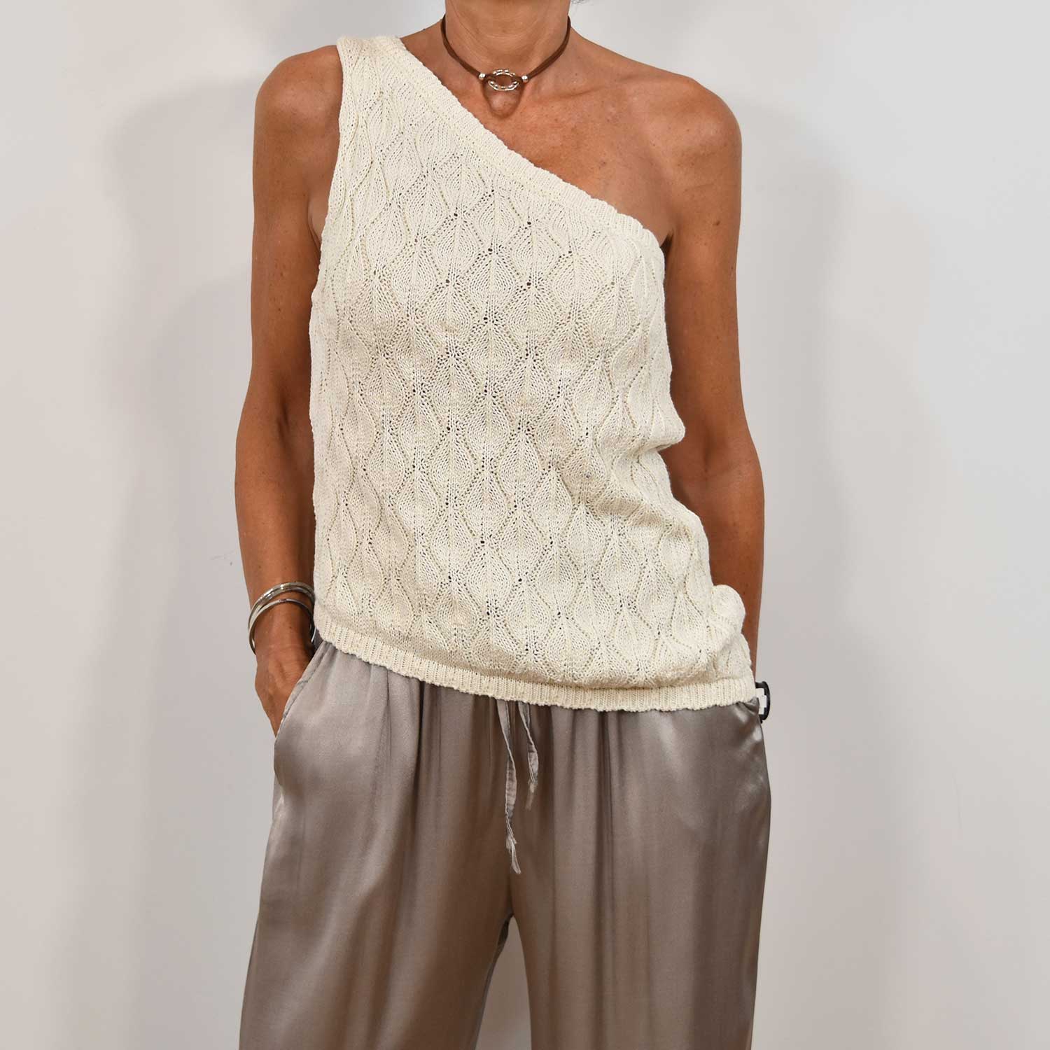 beige Asymmetrical knit top