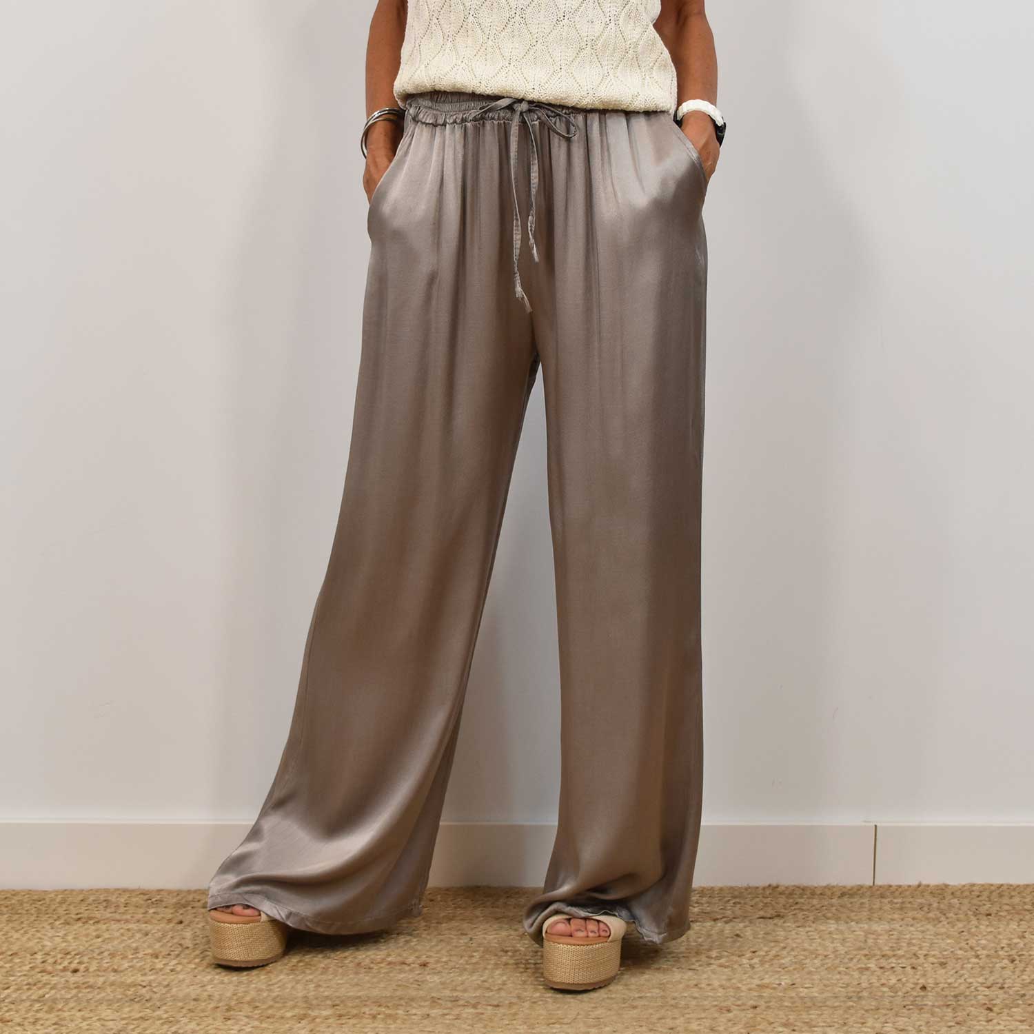 Taupe satin pants