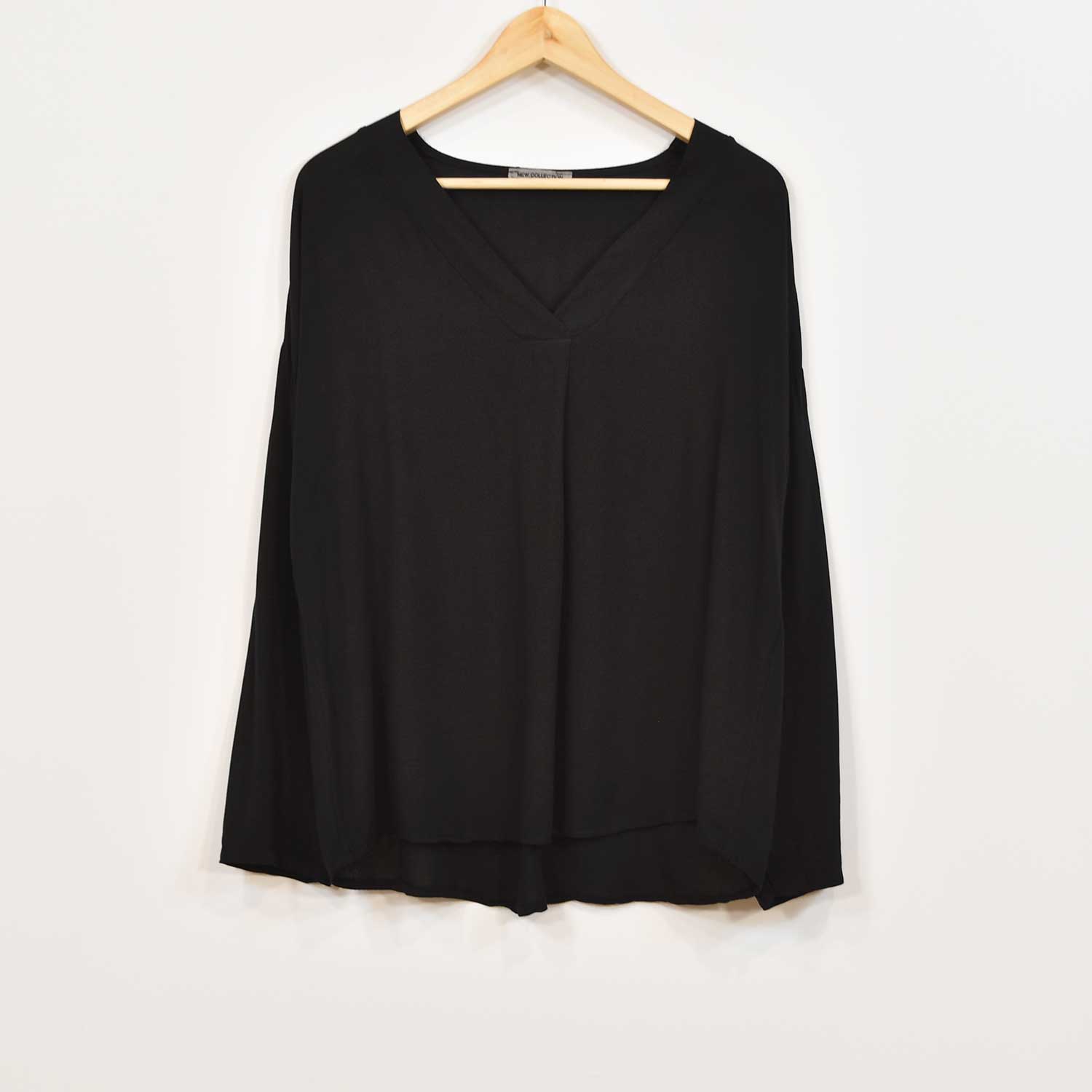 Blouse col en V oversize noir