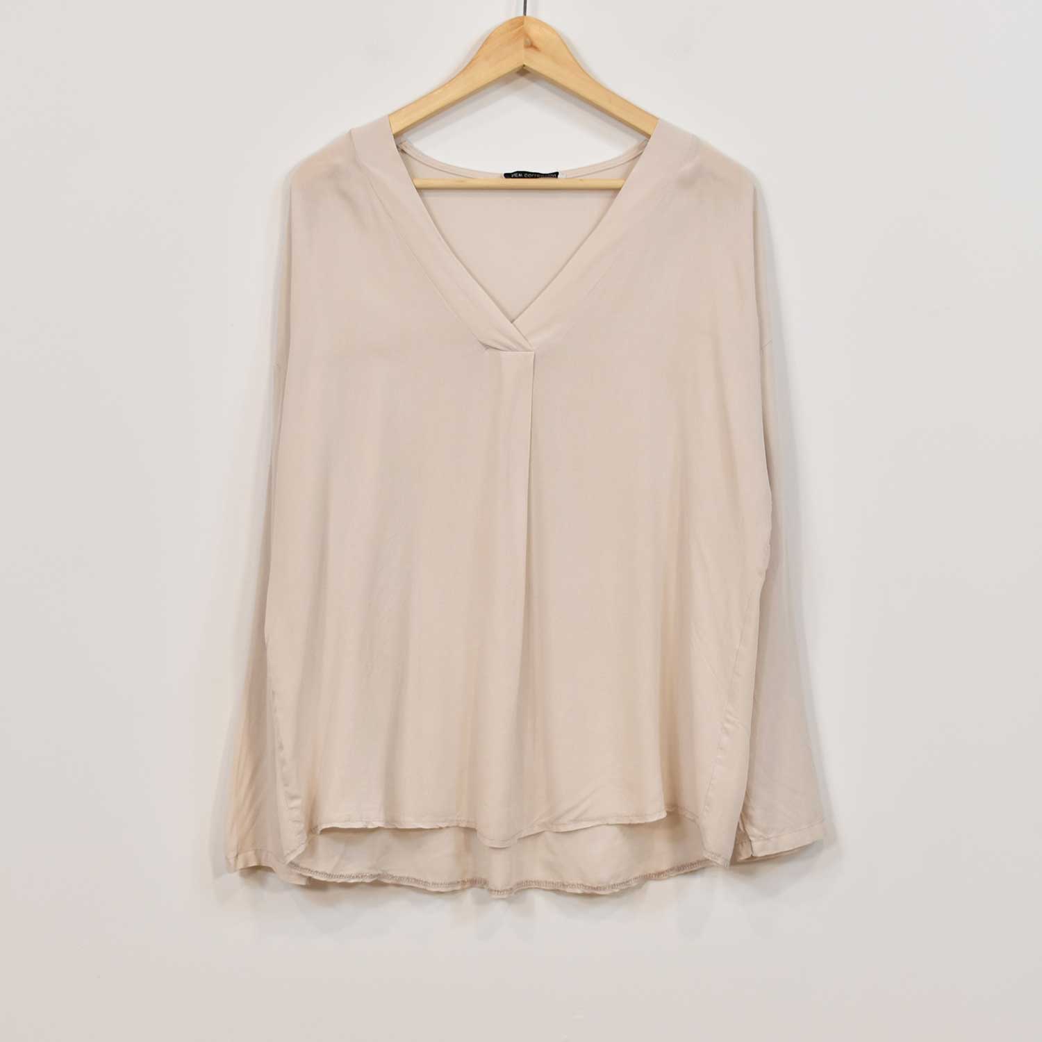 Beige oversize V-neck blouse