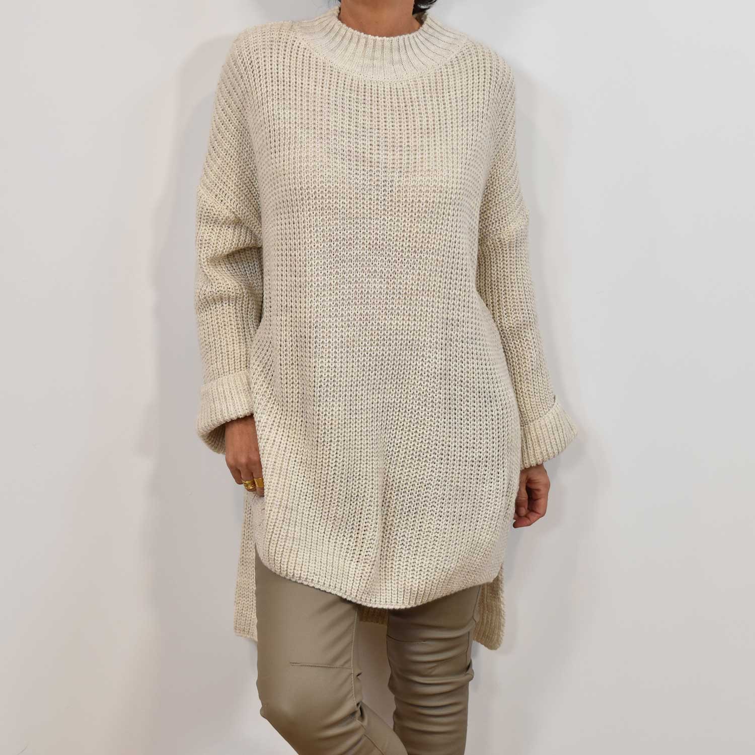Beige Asymmetrical thick sweater