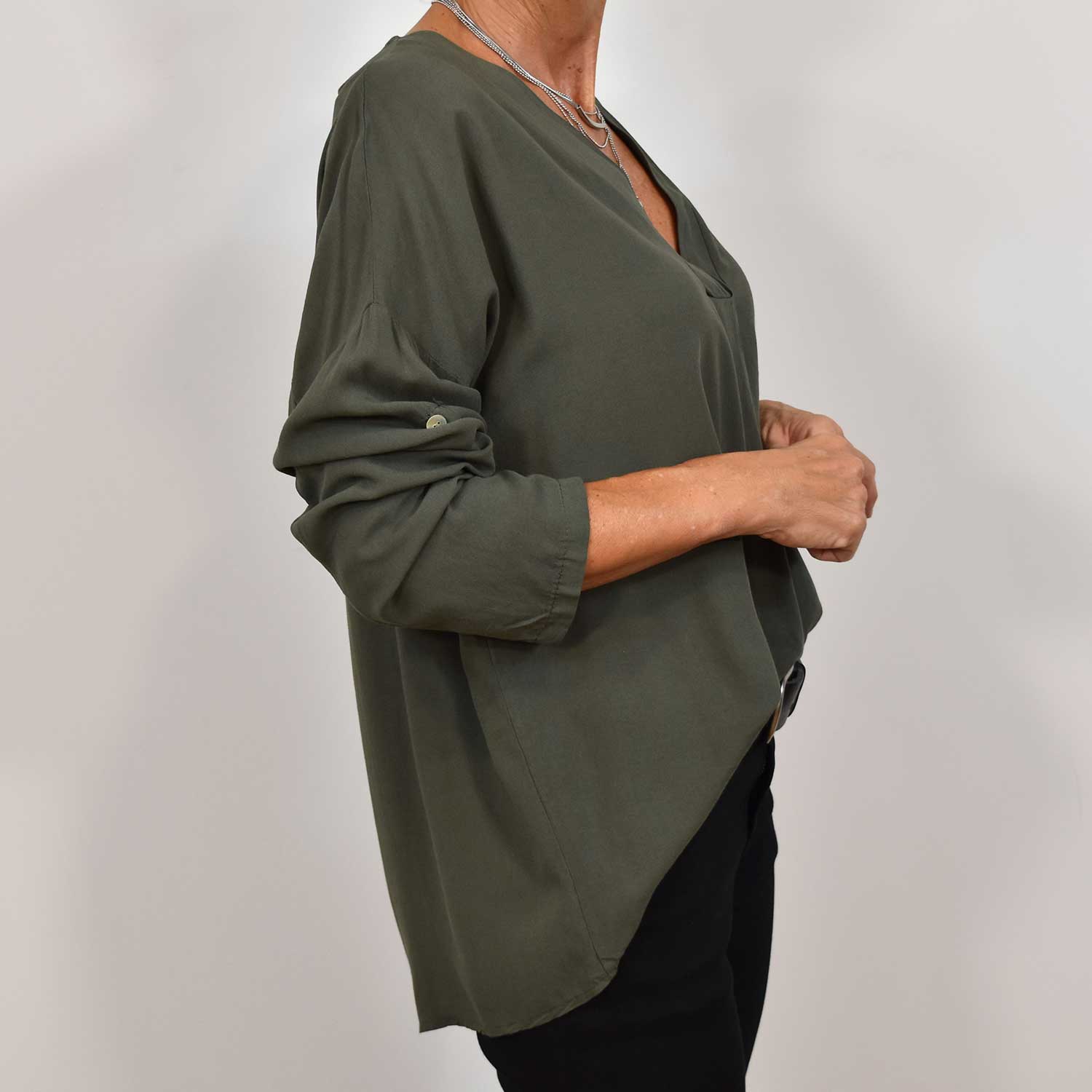 Kaki oversize V-neck blouse