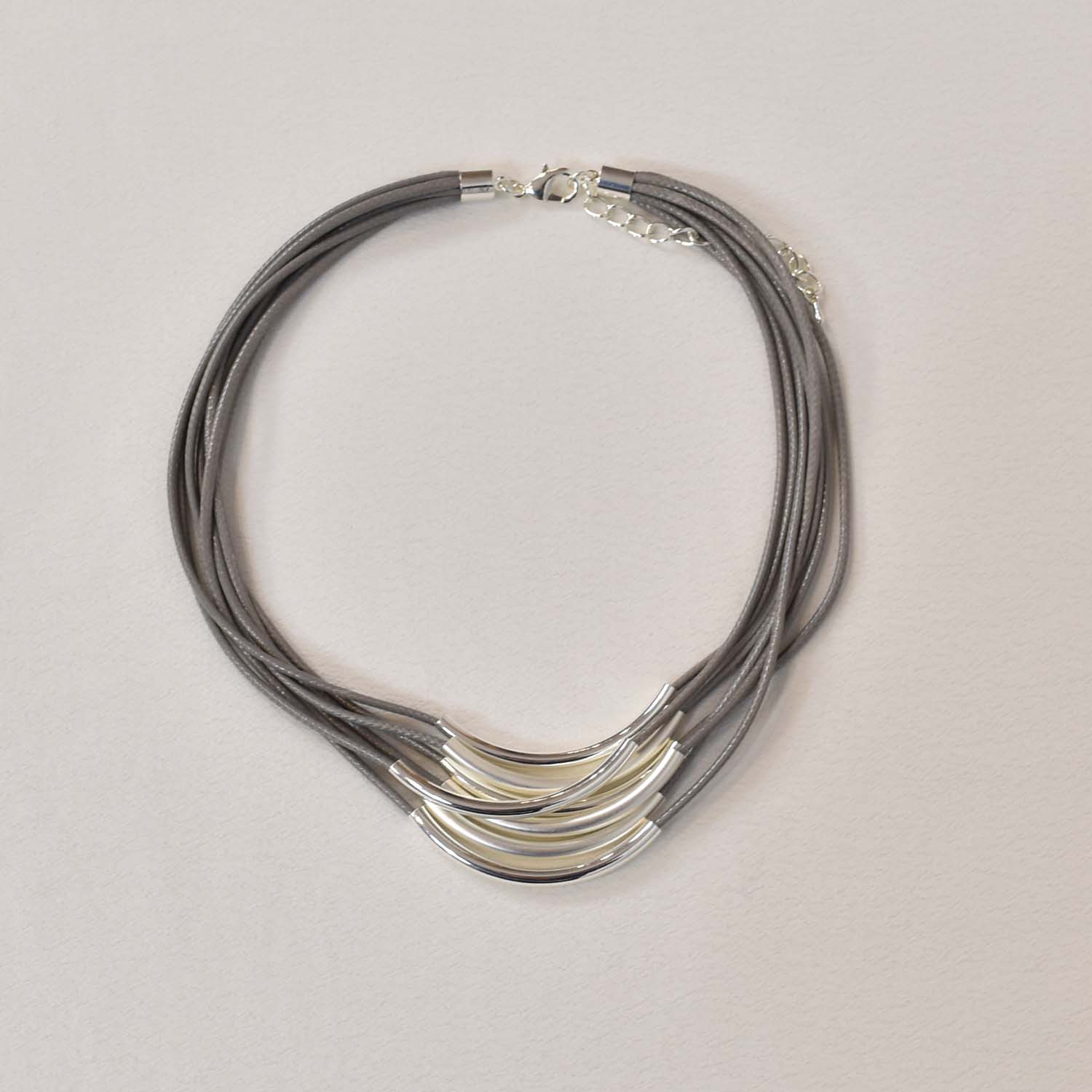 Gray waxed strings necklace