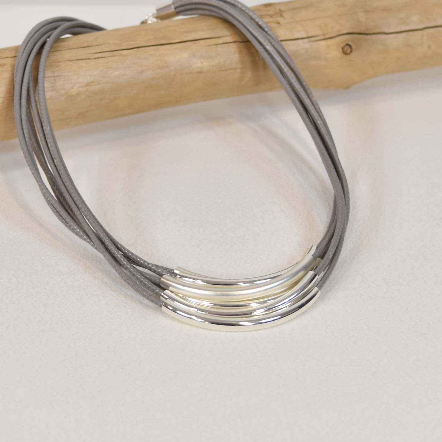 Gray waxed strings necklace