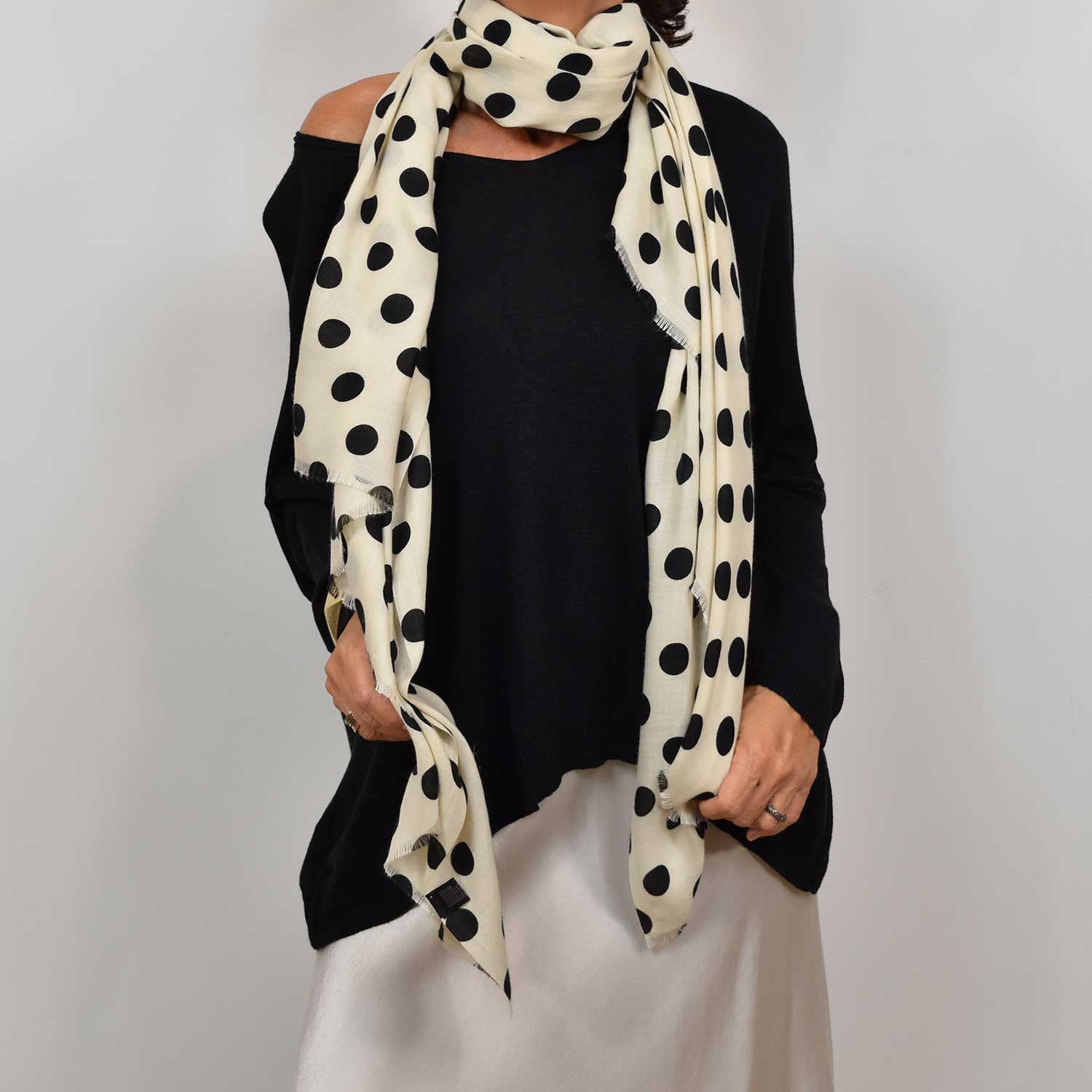 Grand Foulard / écharpe Fine Rouge à Pois Jaune - 100% Laine, Neuf Sans étiquette