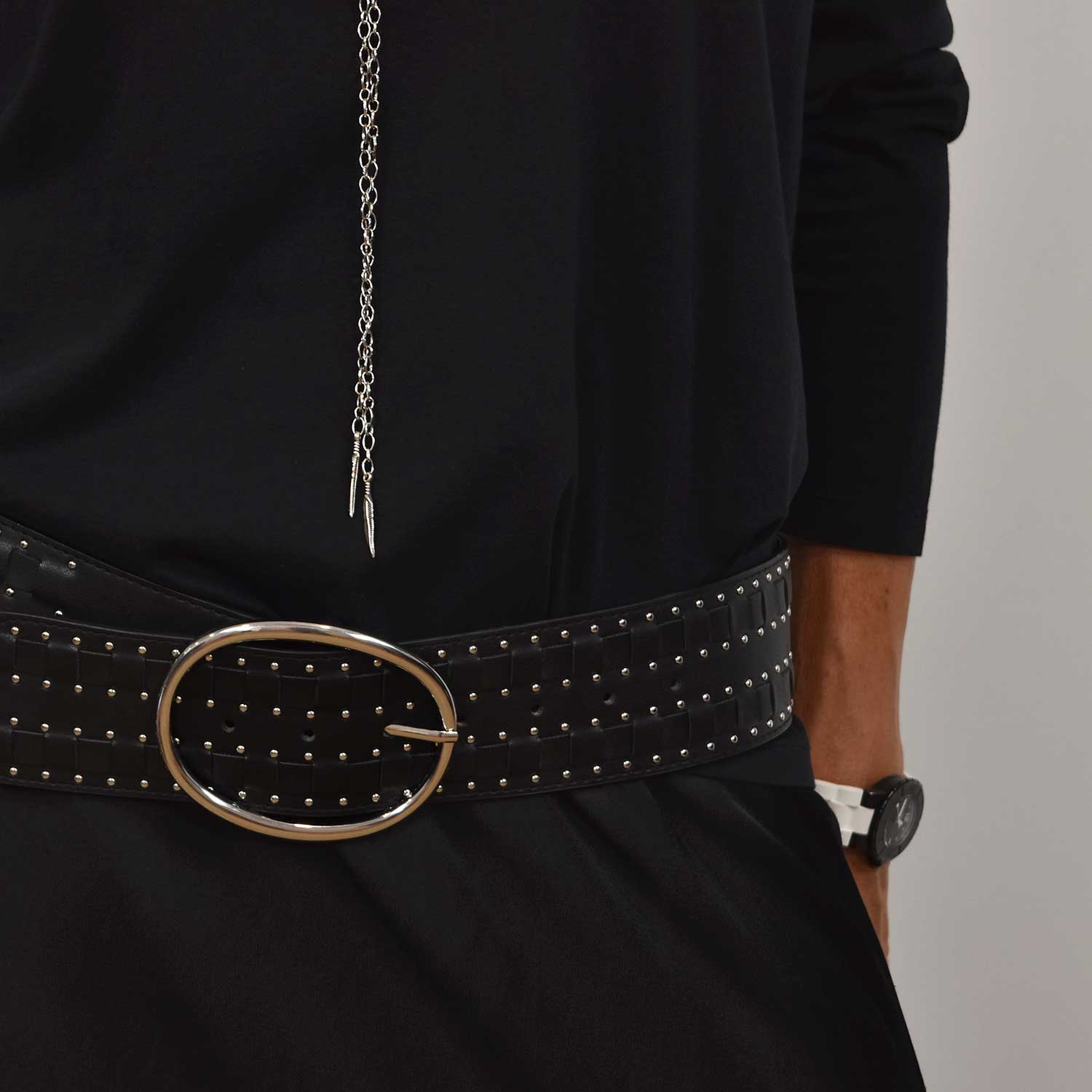 Black wide studded belt