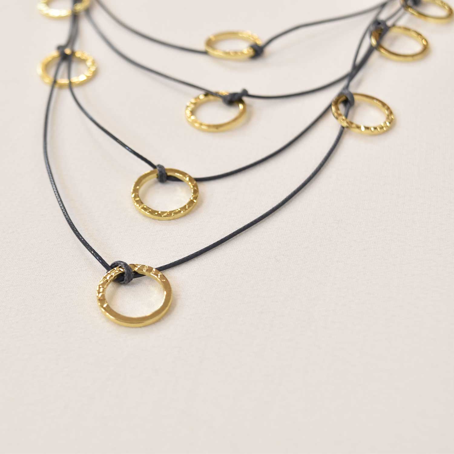 Waxed rope necklace hoops gold