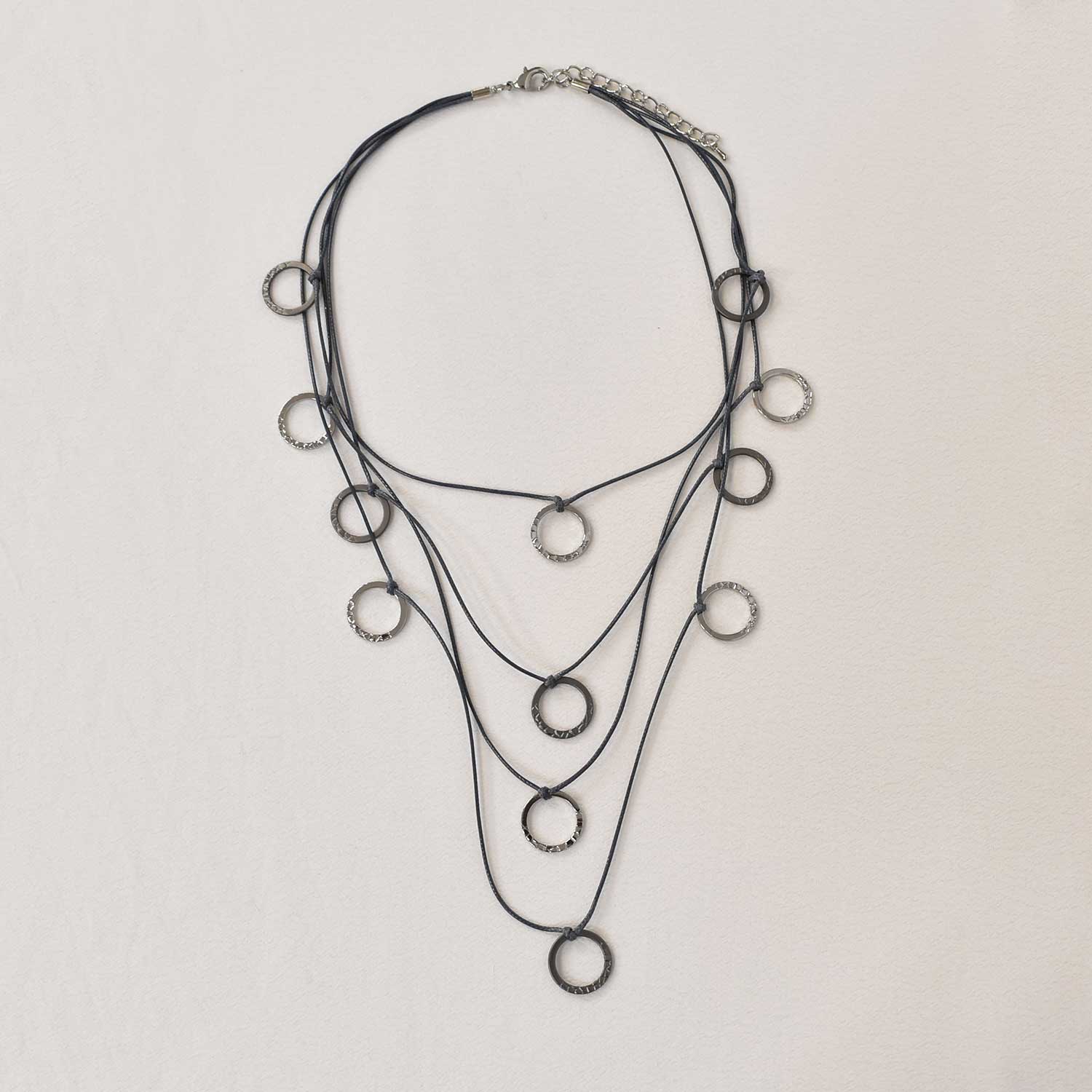 Waxed rope necklace hoops silver