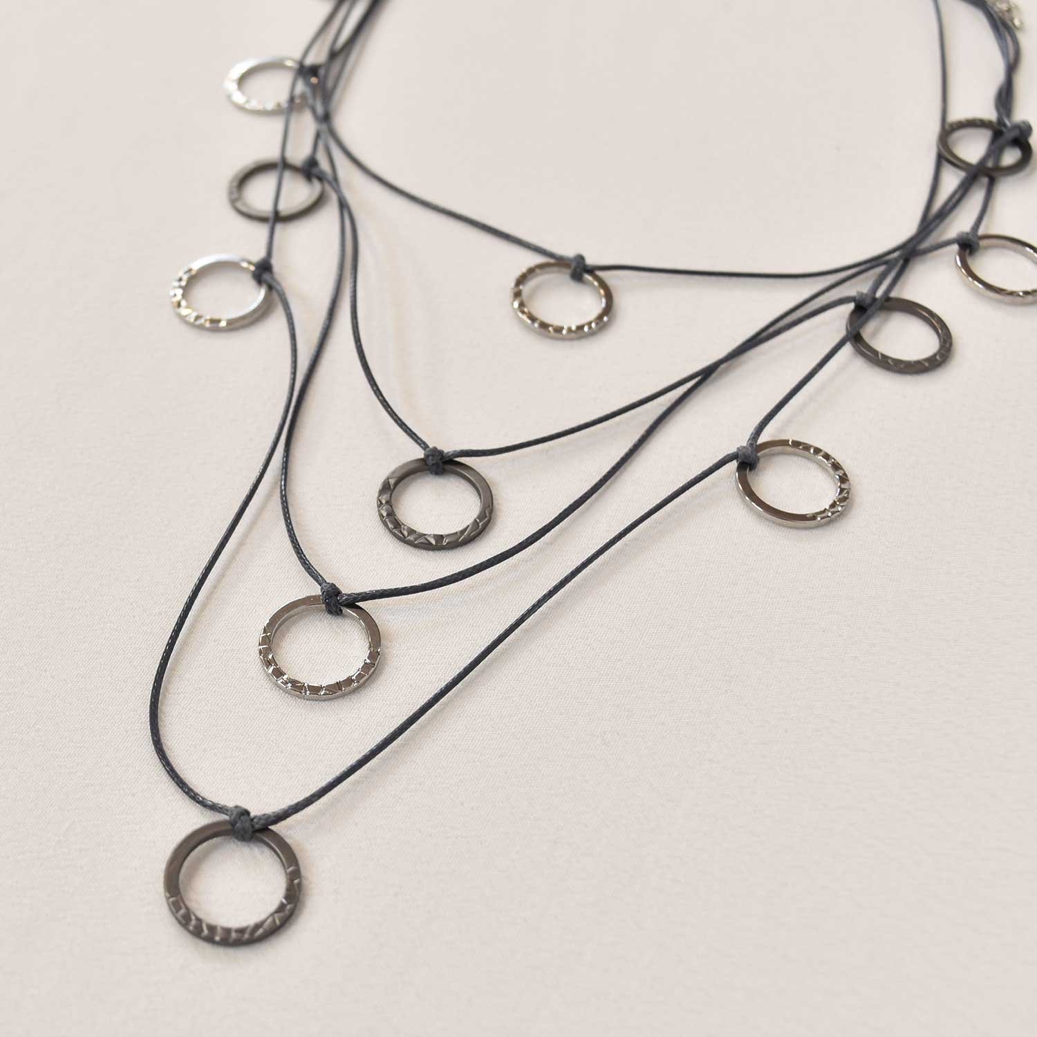 Waxed rope necklace hoops silver