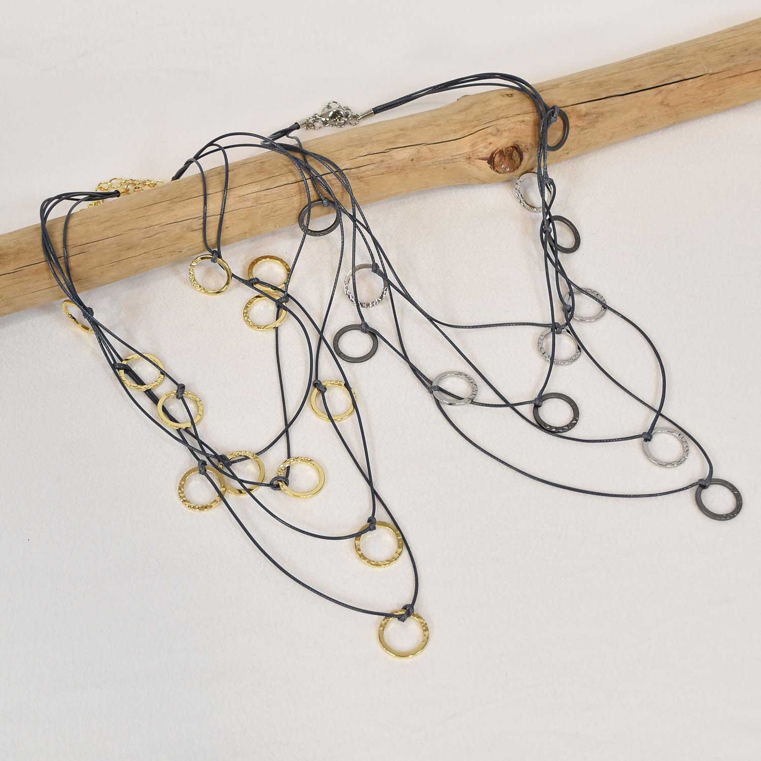 Waxed rope necklace hoops gold