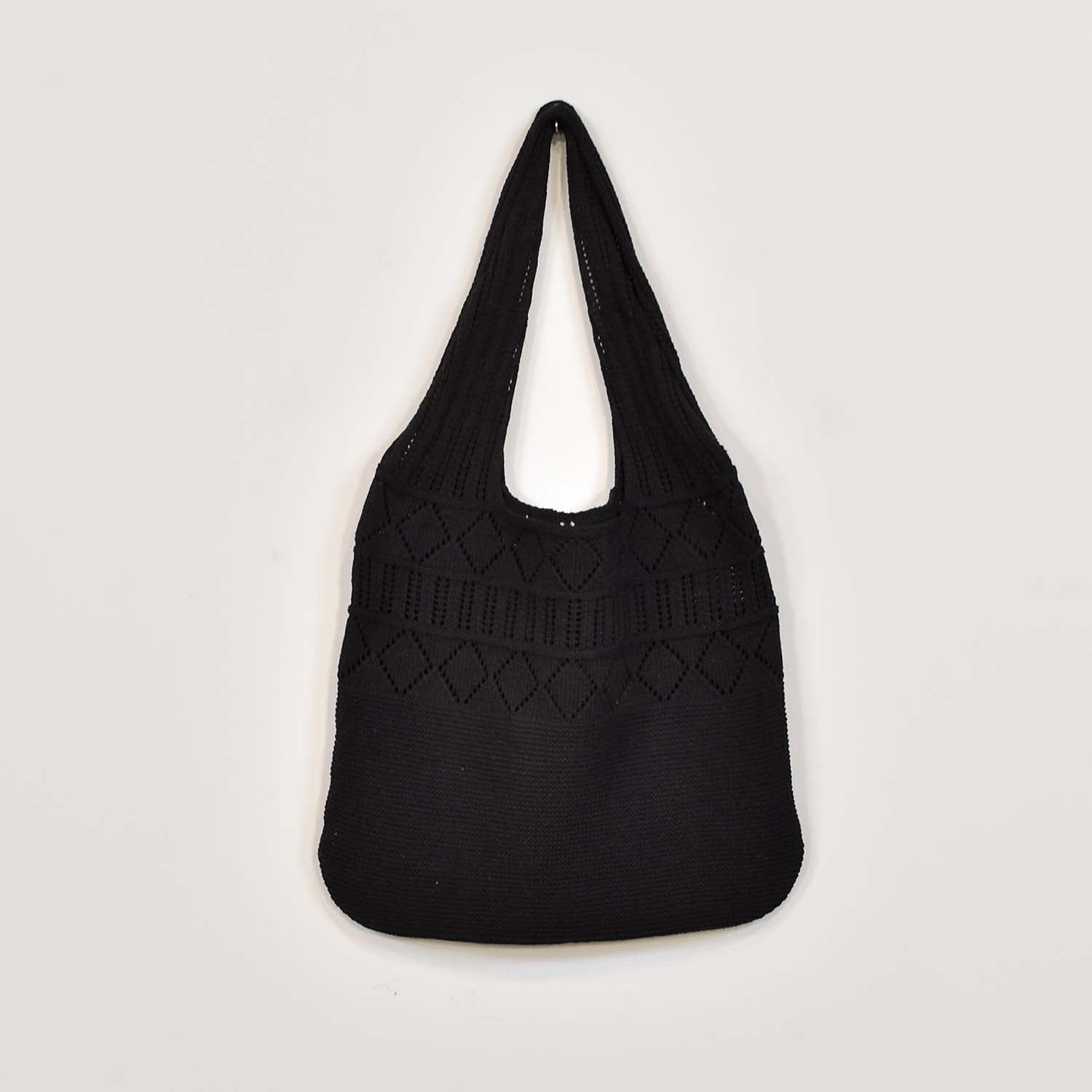 Black embroidered crochet bag