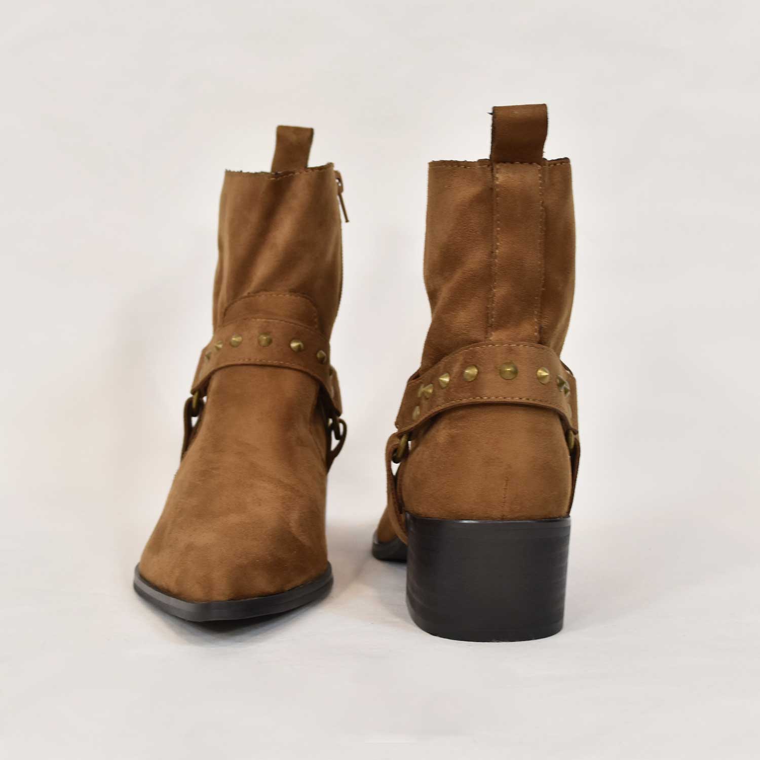 Brown flat cowboy ankle boot