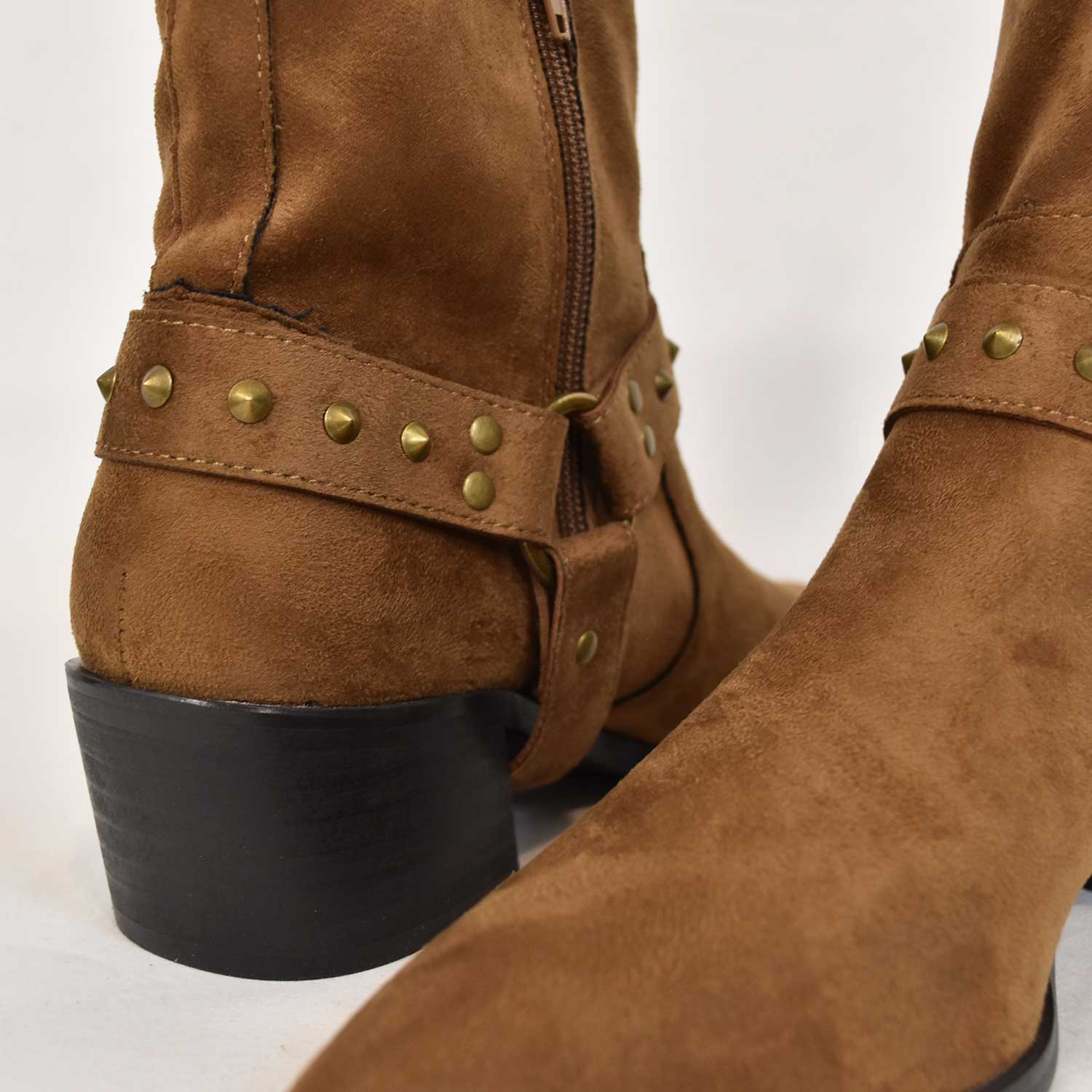 Brown flat cowboy ankle boot