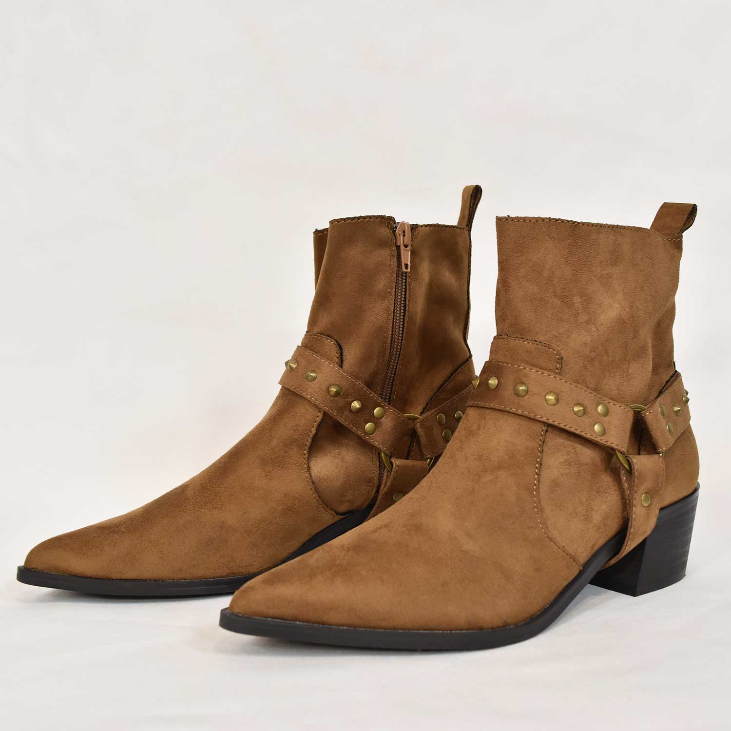 Brown flat cowboy ankle boot