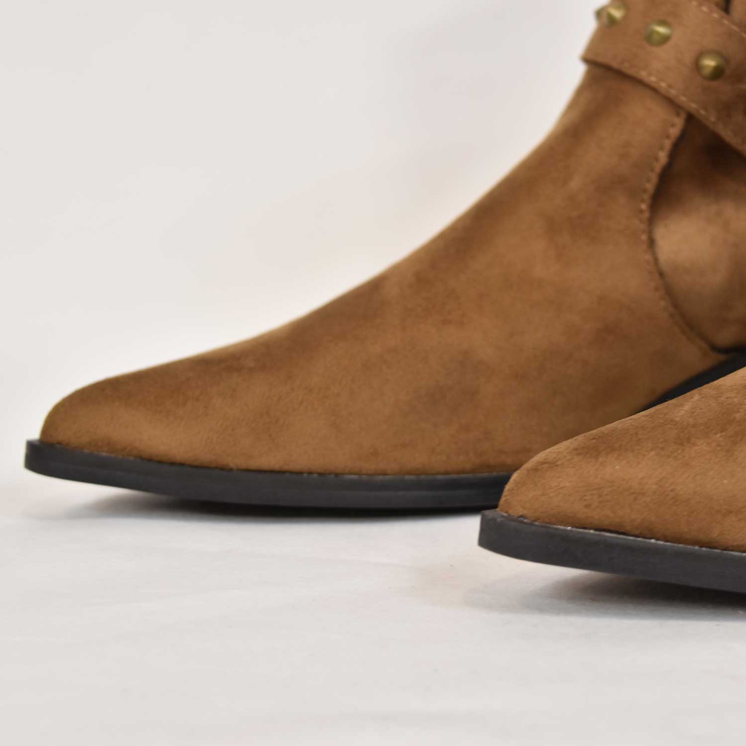 Brown flat cowboy ankle boot