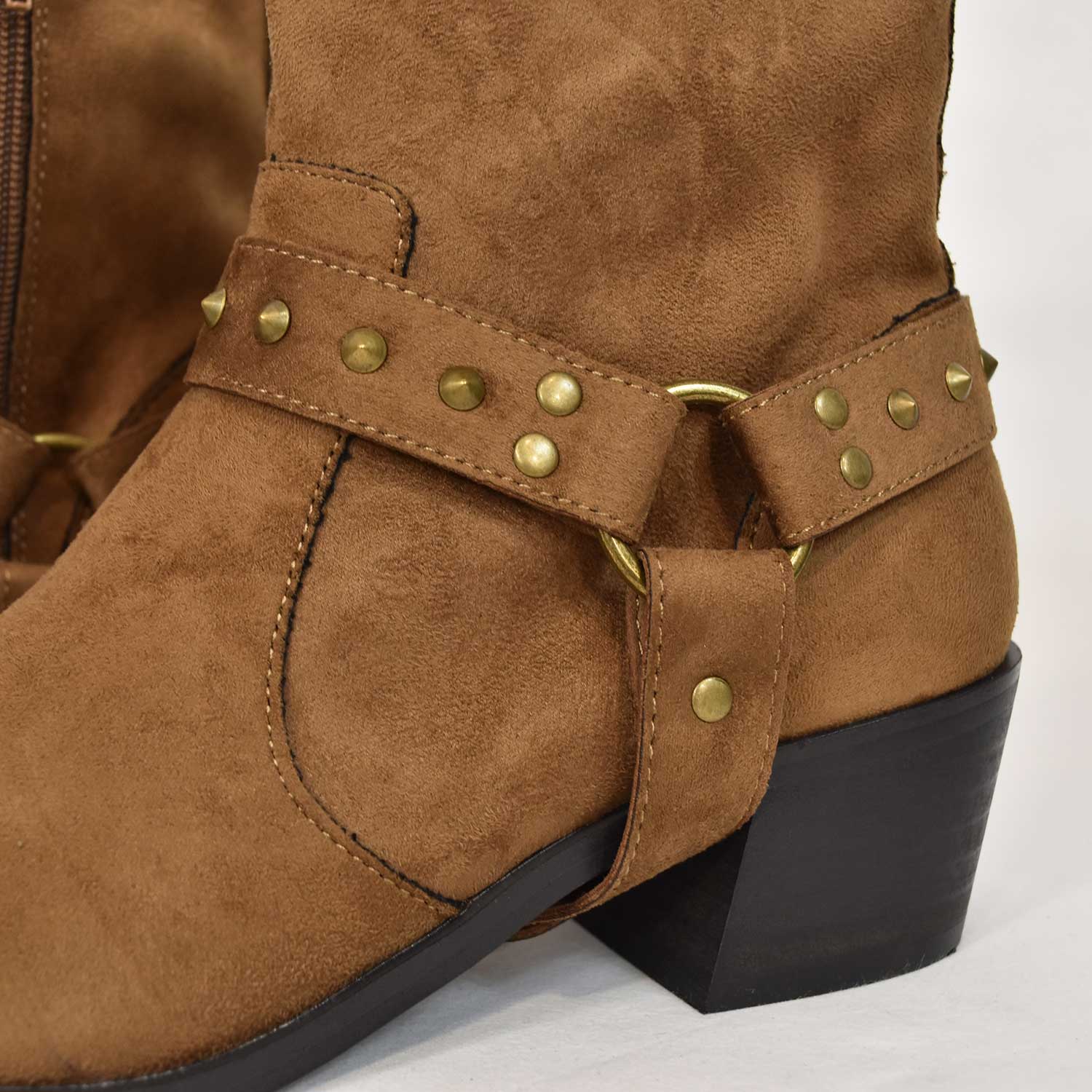 Brown flat cowboy ankle boot