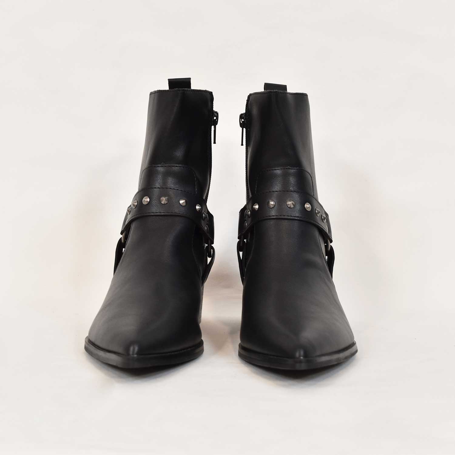 Black flat cowboy ankle boot