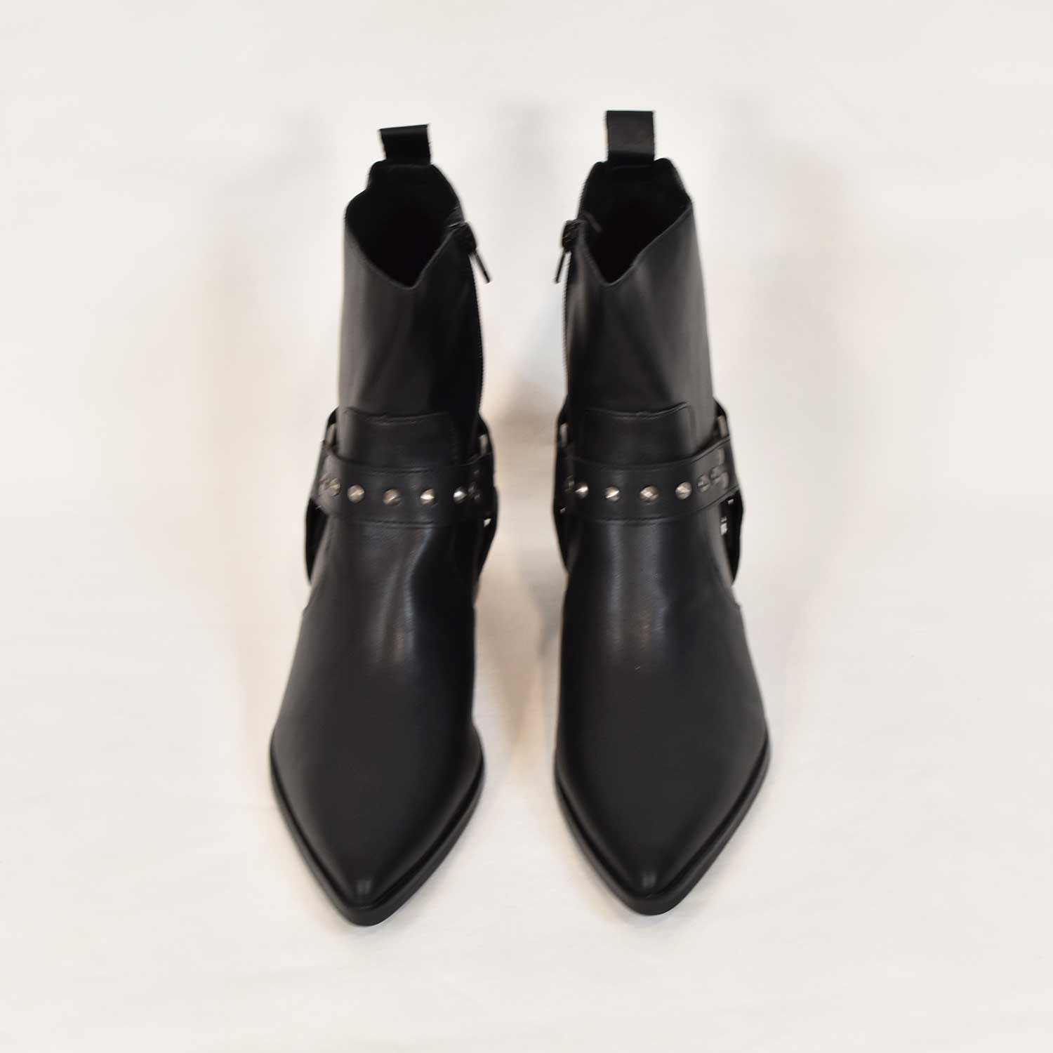 Black flat cowboy ankle boot