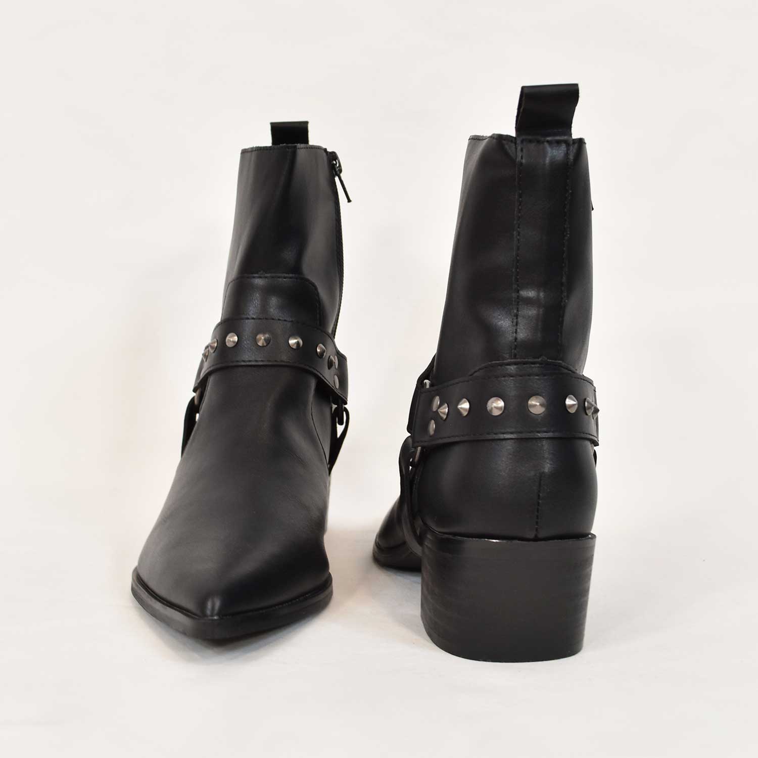 Black flat cowboy ankle boot