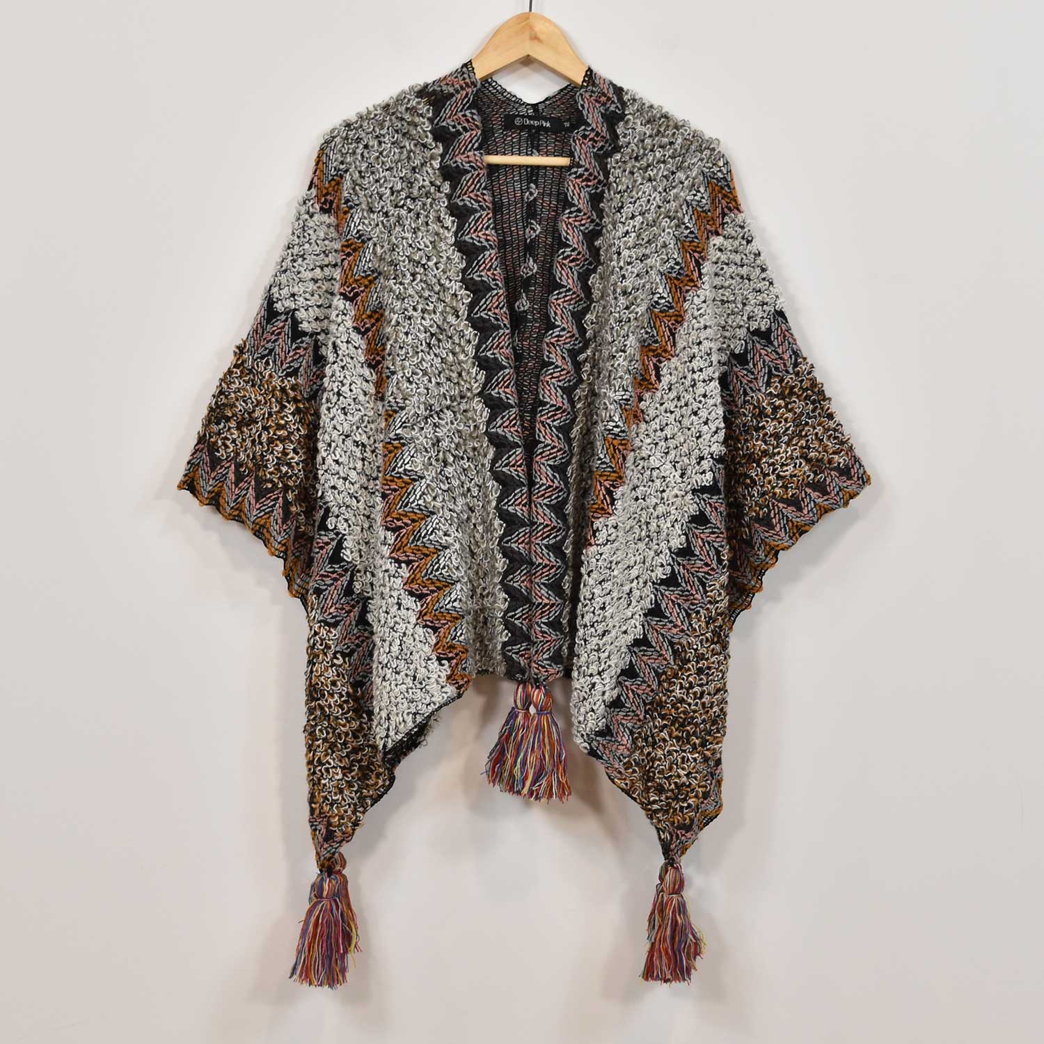 Grey fringed poncho