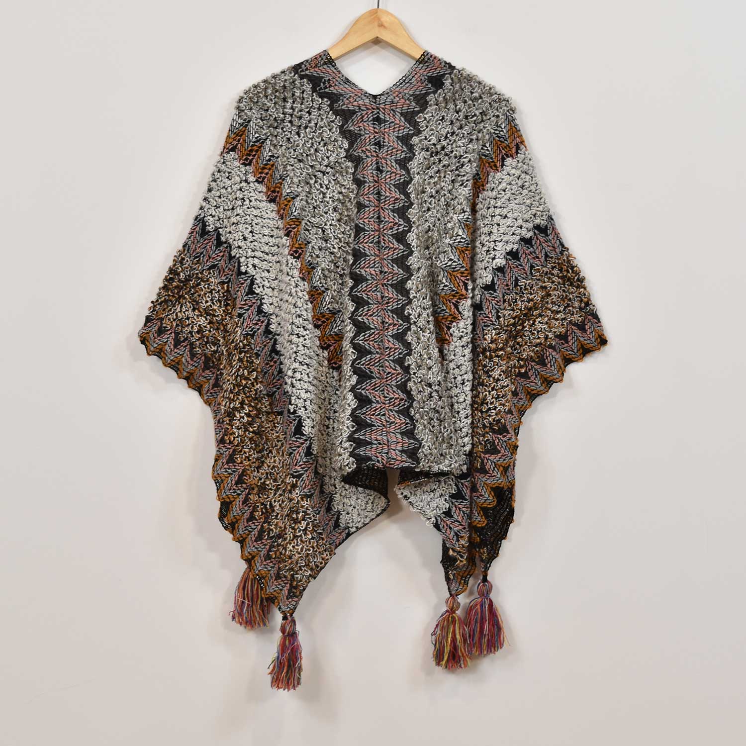 Grey fringed poncho