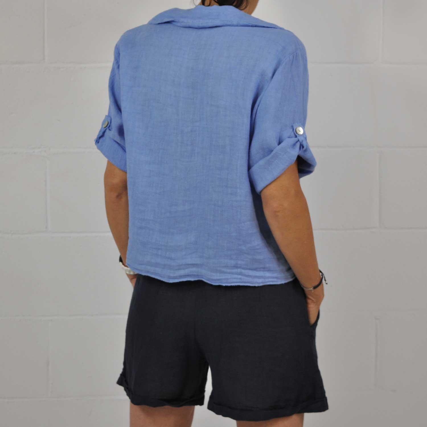 Blue short linen shorts