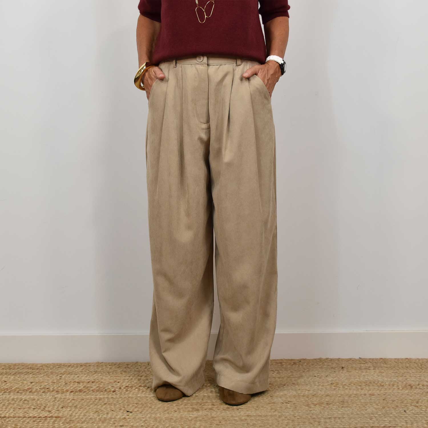 Pantalon Daim Camel élégant Taille 36 (petite) - Occasion Très Bon état