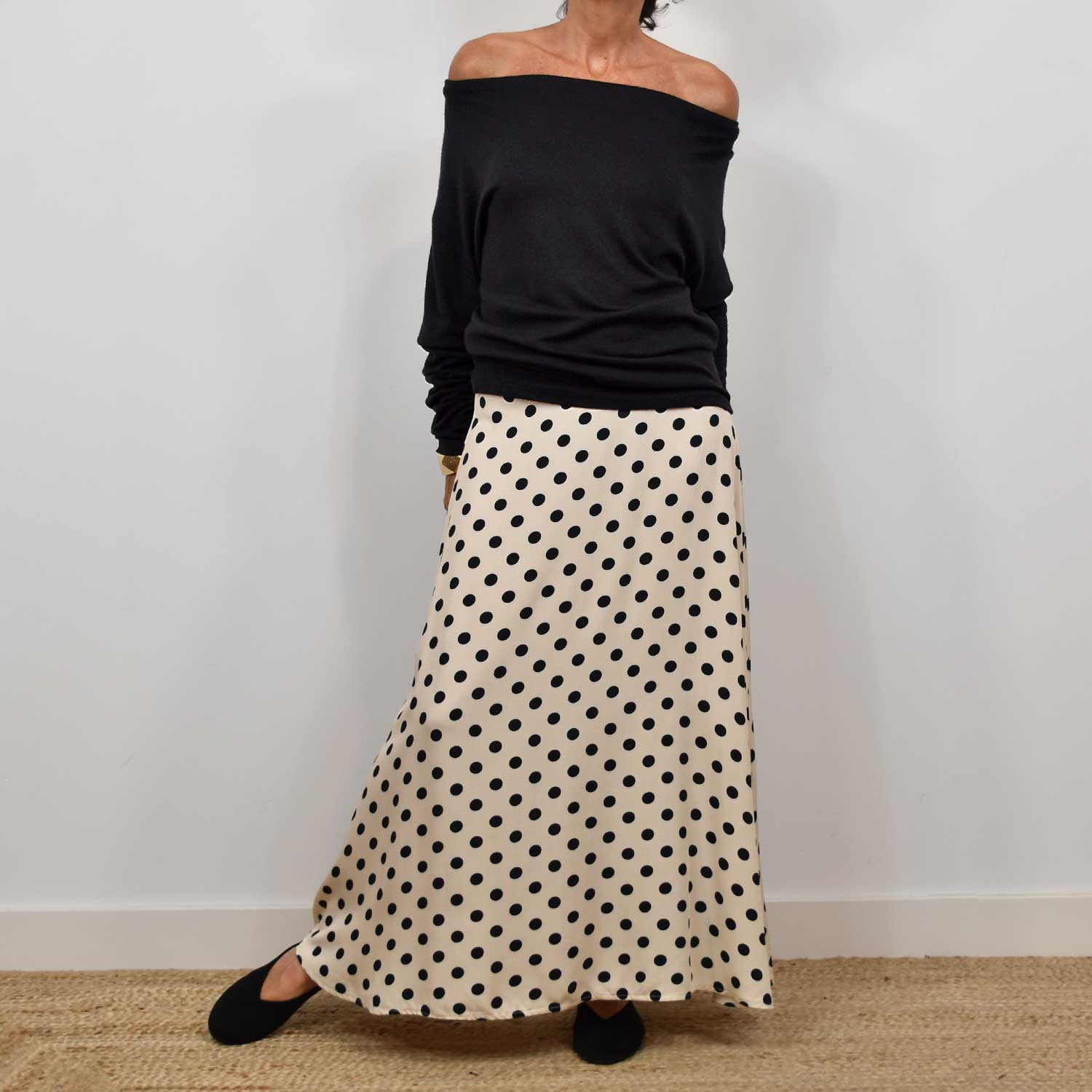 Jupe Portefeuille Midi à Pois – Bleue, Taille S, Femme (Eight, Polyester)