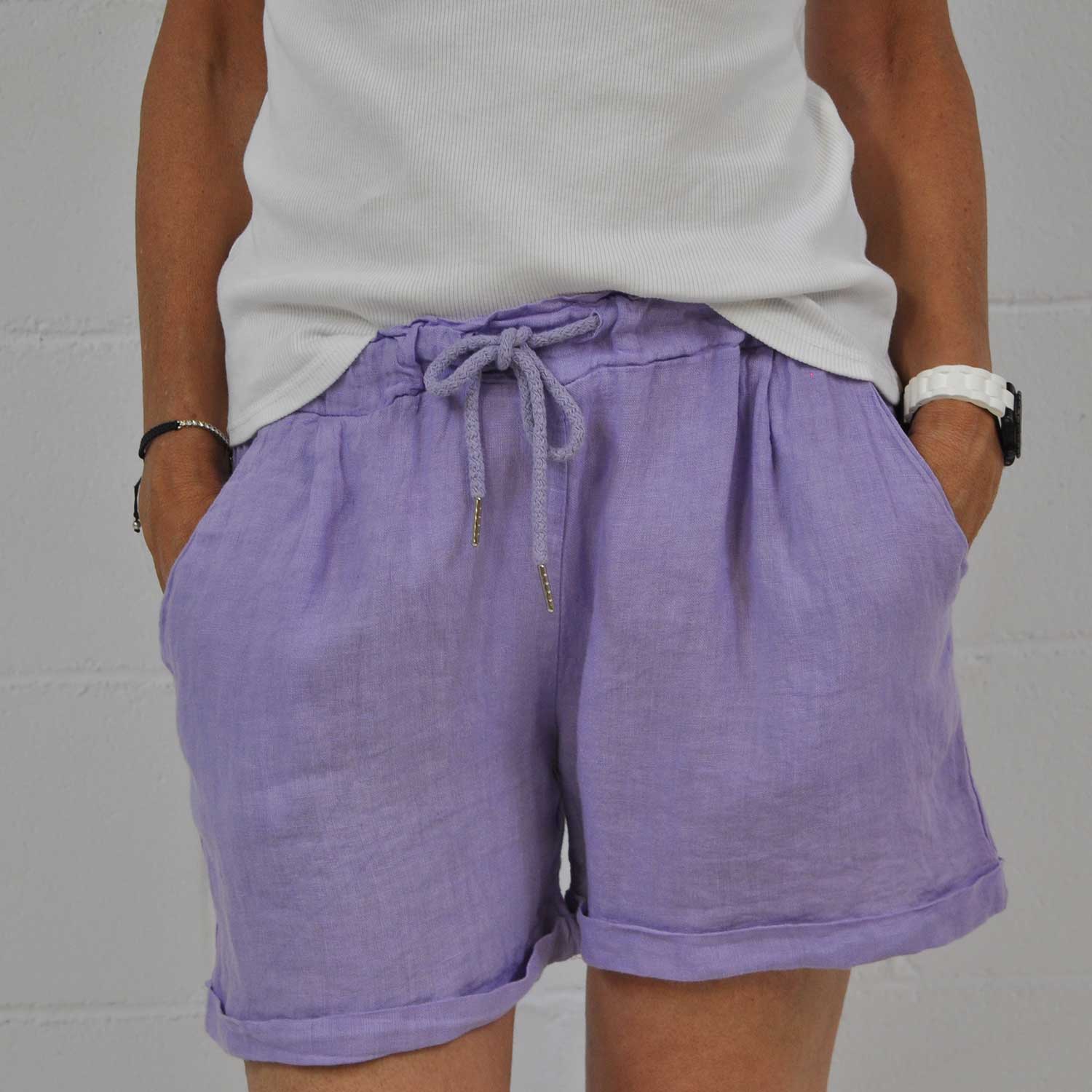 Purple short linen shorts