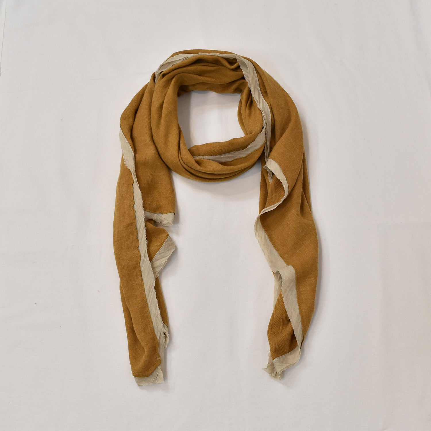 Mustard ribbed frayed scarf