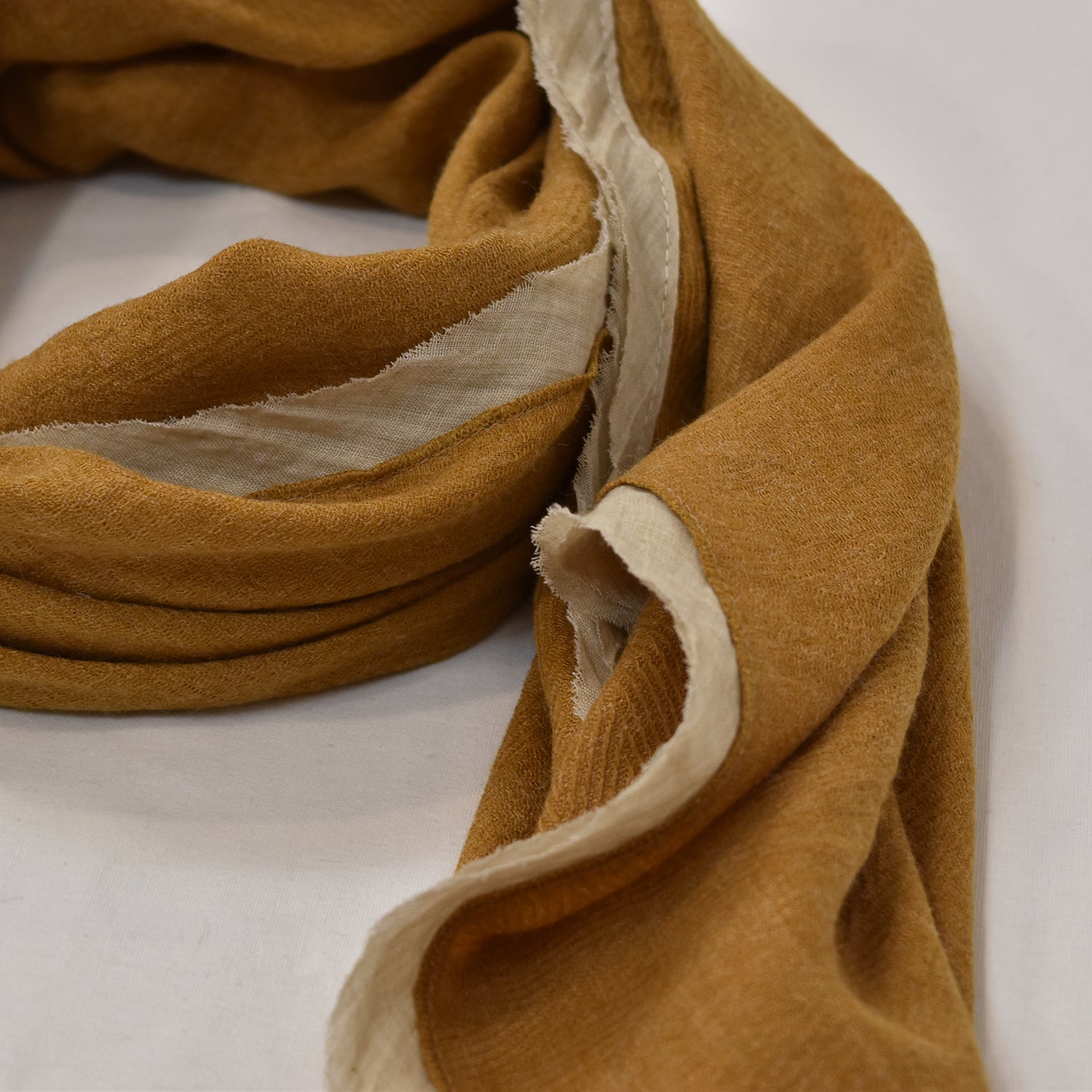 Mustard ribbed frayed scarf