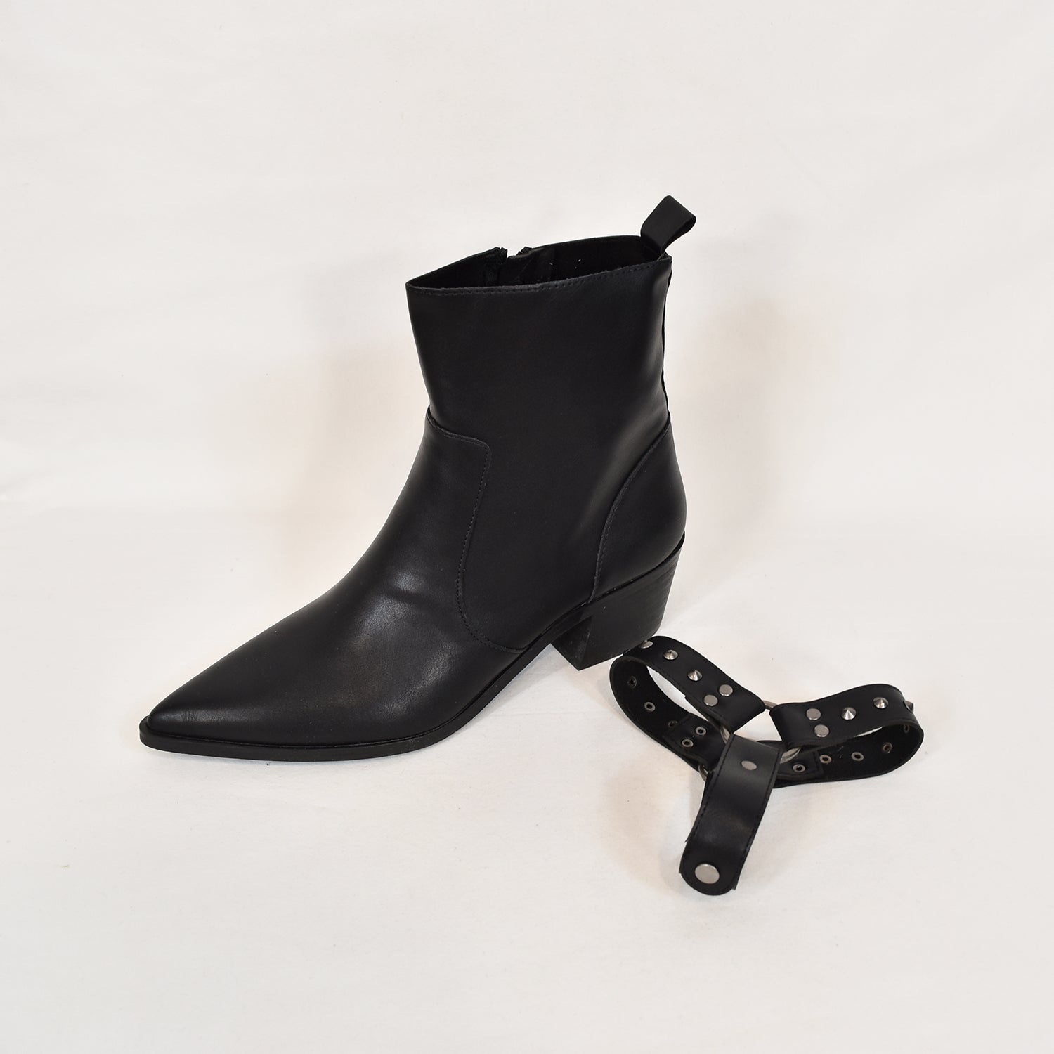 Black flat cowboy ankle boot