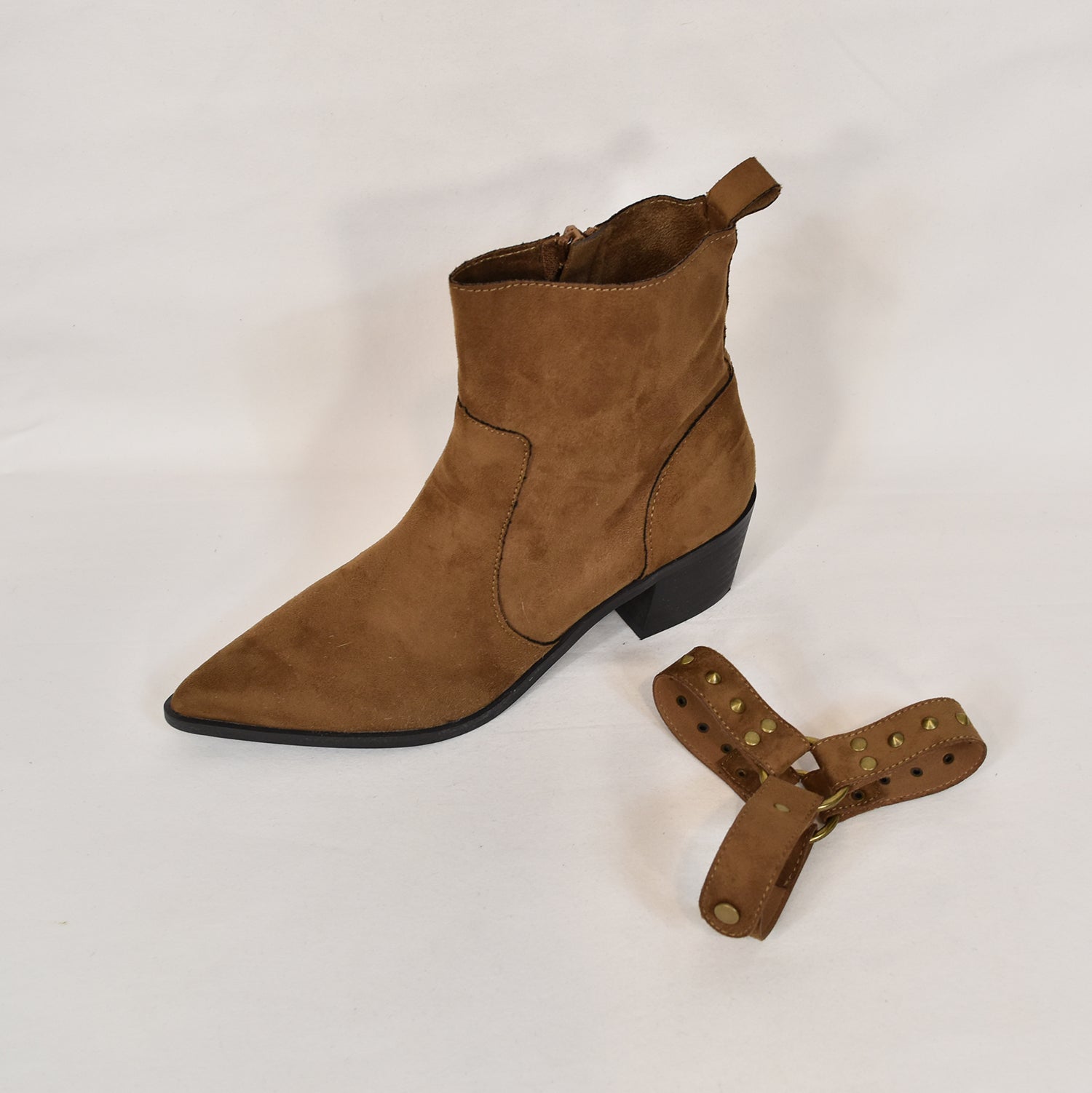 Brown flat cowboy ankle boot