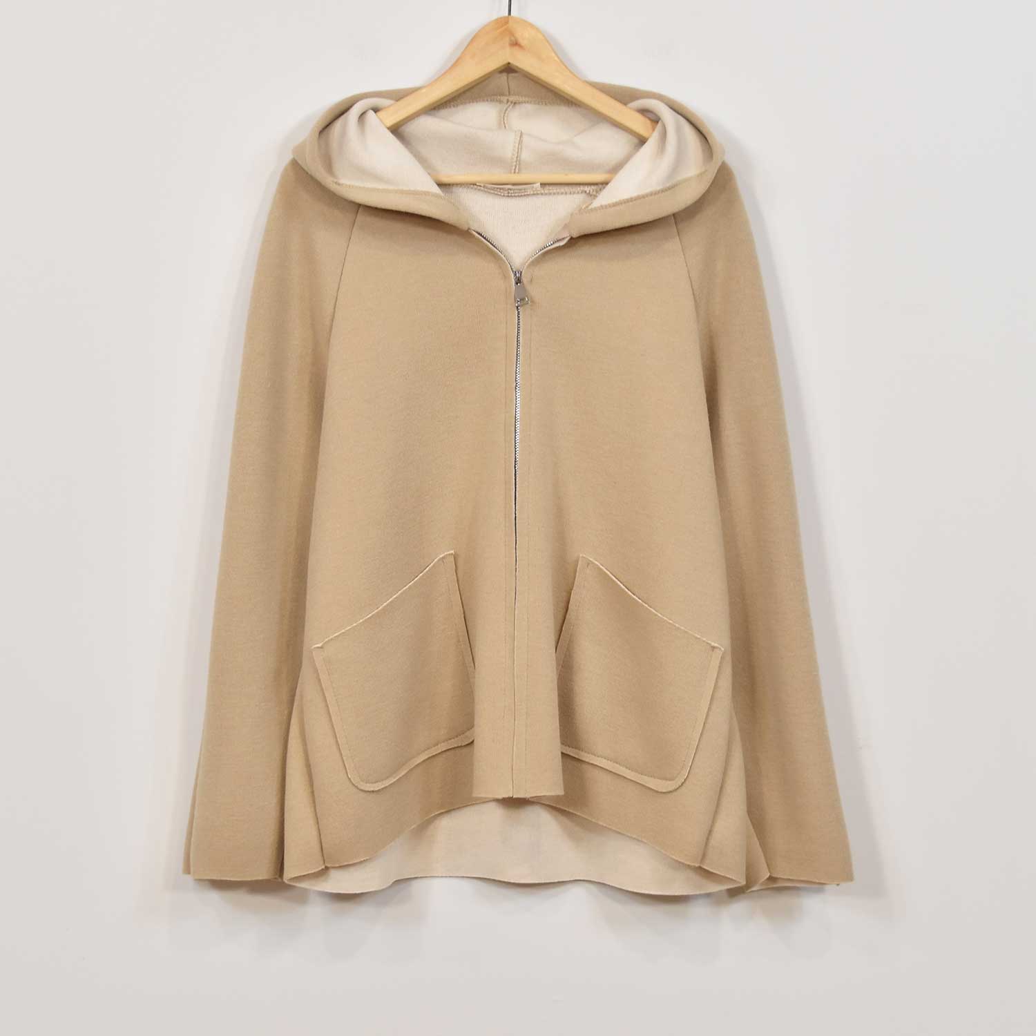 Beige zipper hooded jacket