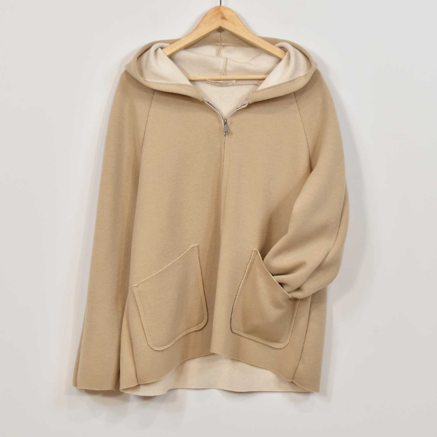 Beige zipper hooded jacket