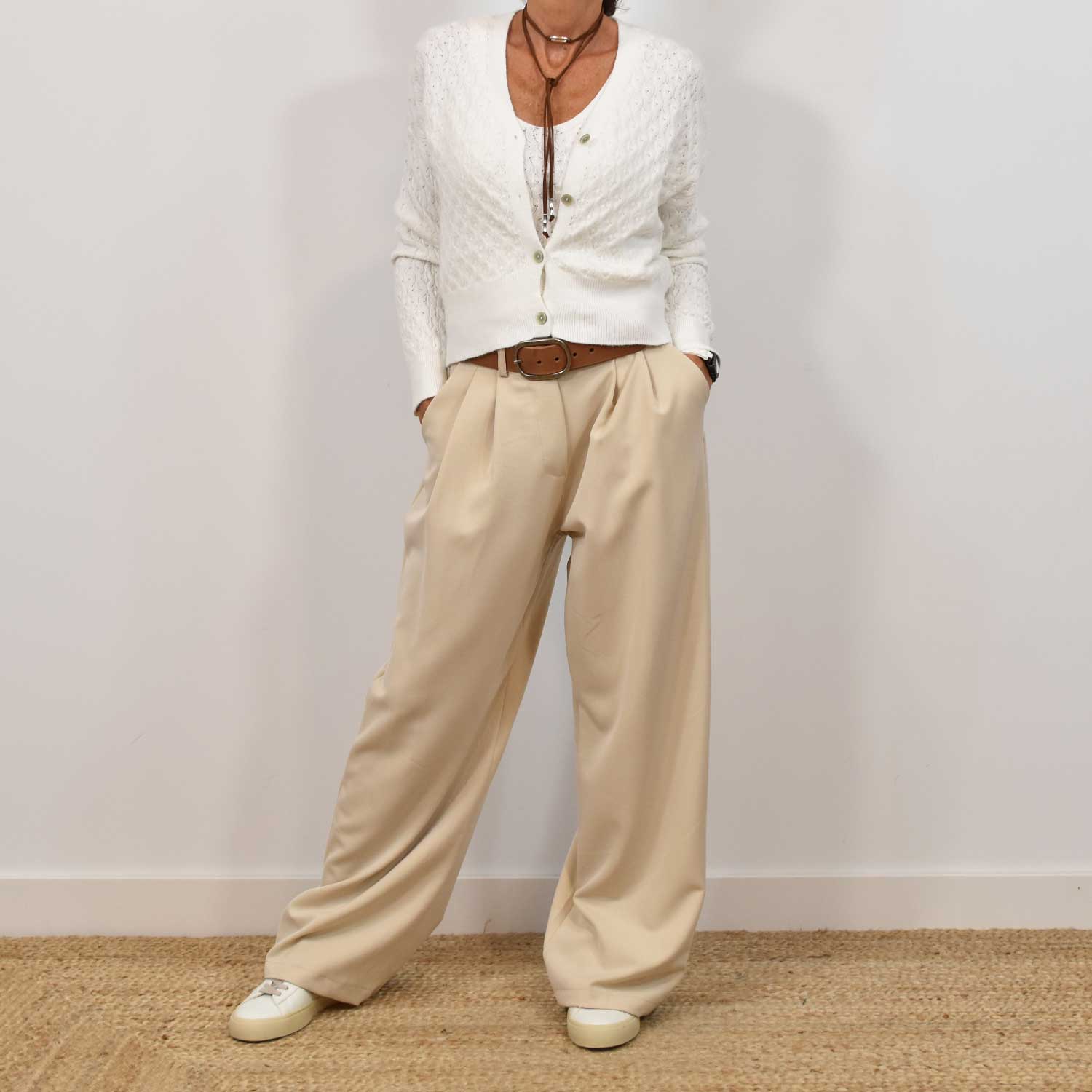 Pantalon jambe large beige