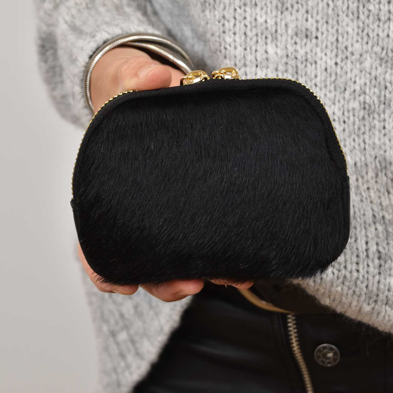 Black fur purse