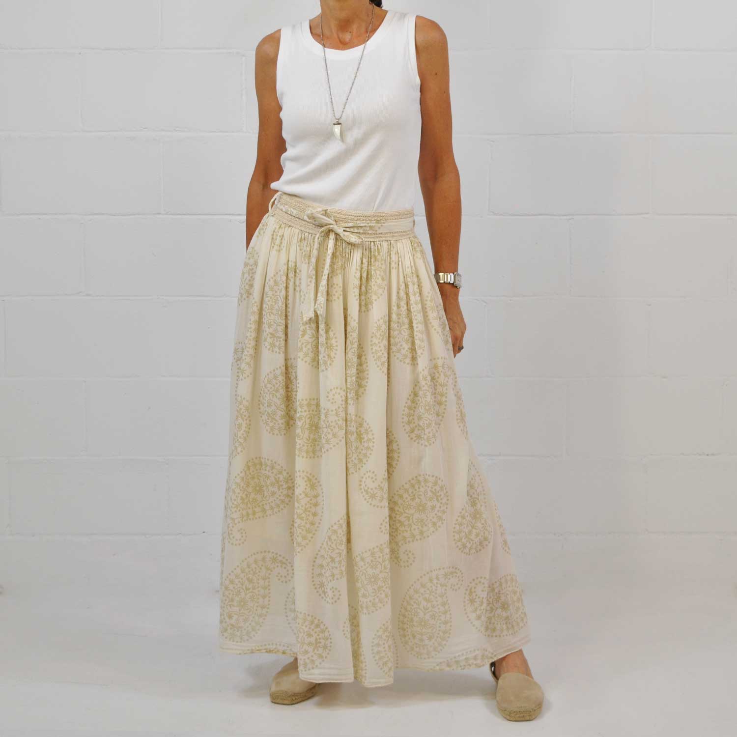 Beige printed maxi skirt