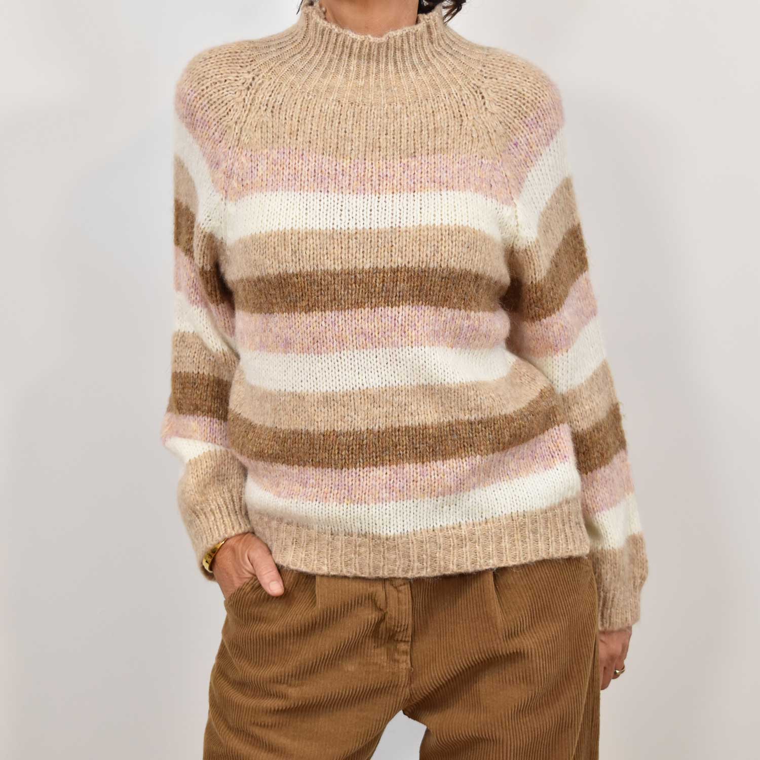 Beige stripes halter sweater