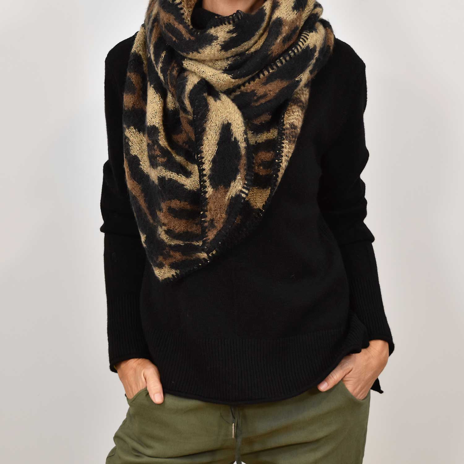 Brown triangle leopard scarf