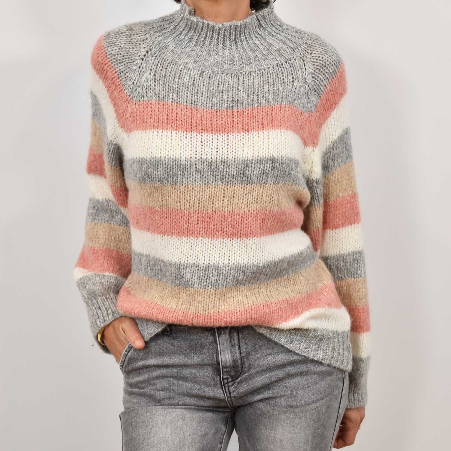 Grey stripes halter sweater