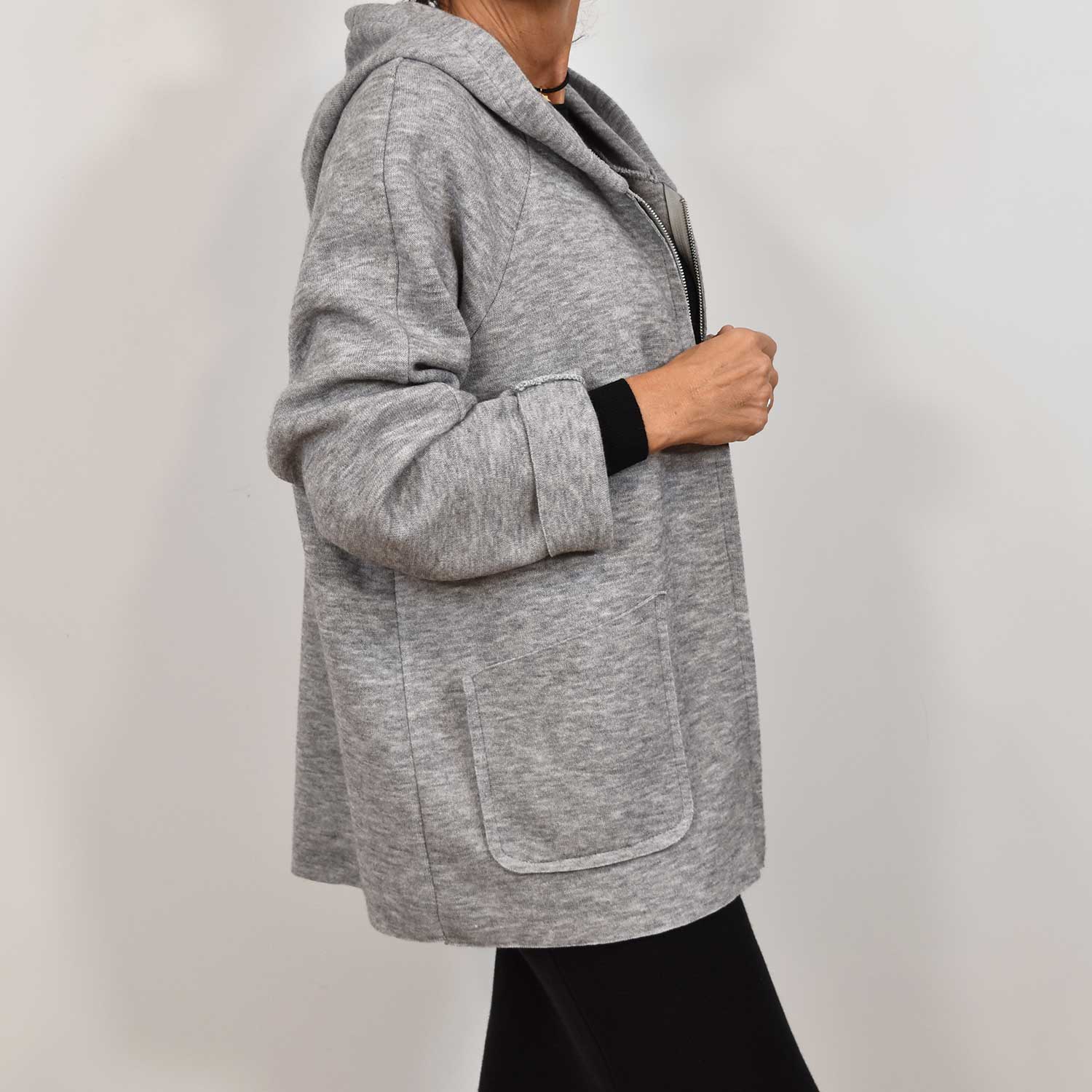 Grey zipper hooded jacket