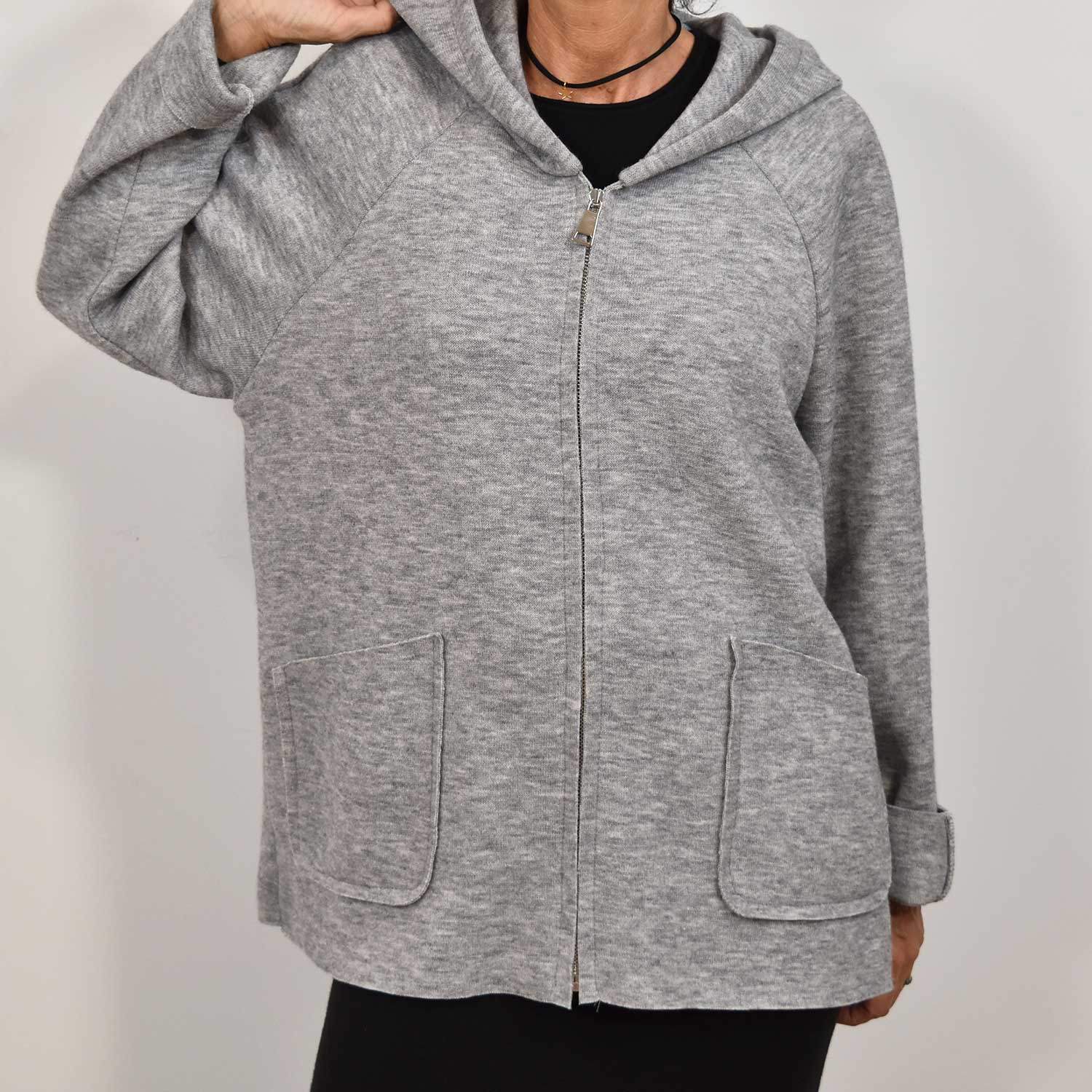 Grey zipper hooded jacket