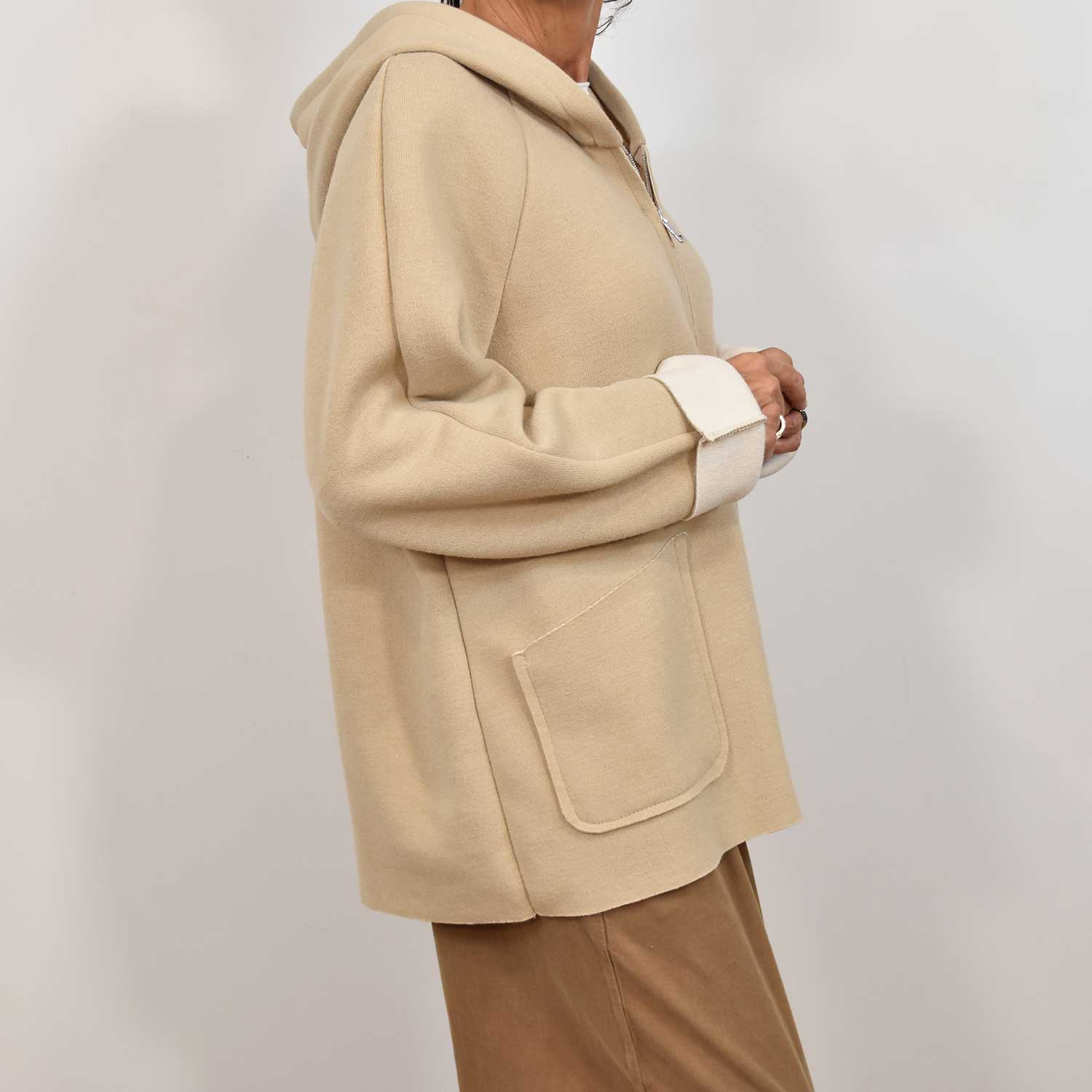 Chaqueta punto cremallera beige