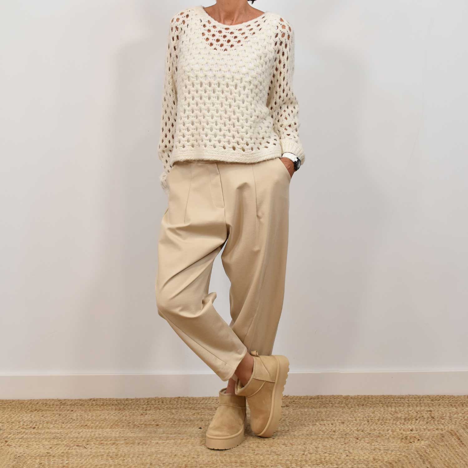 Beige openwork sweater